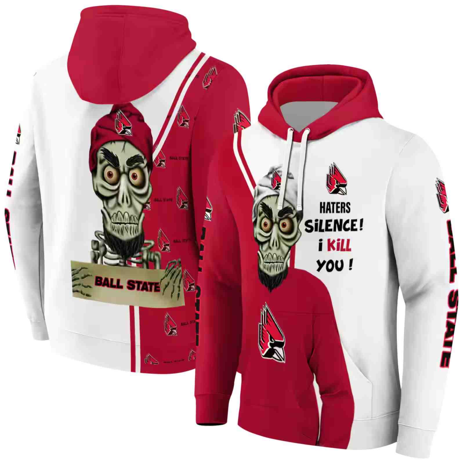 ball state cardinals achmed skull red hoodie fashion forward