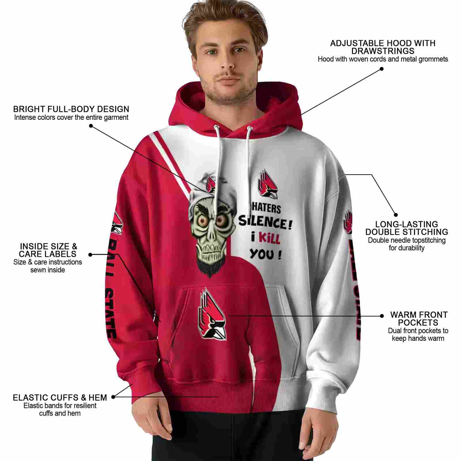 ball state cardinals achmed skull red hoodie latest model