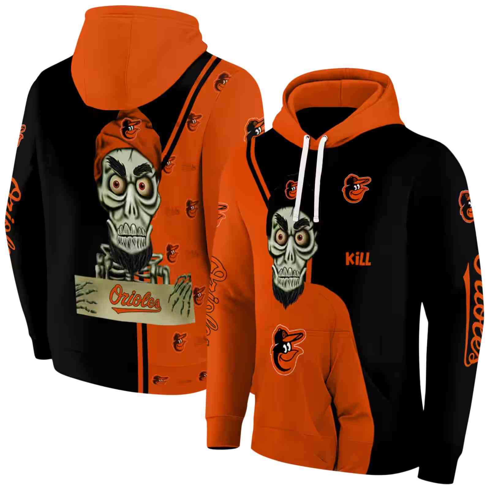 baltimore orioles achmed skull orange hoodie fashion forward