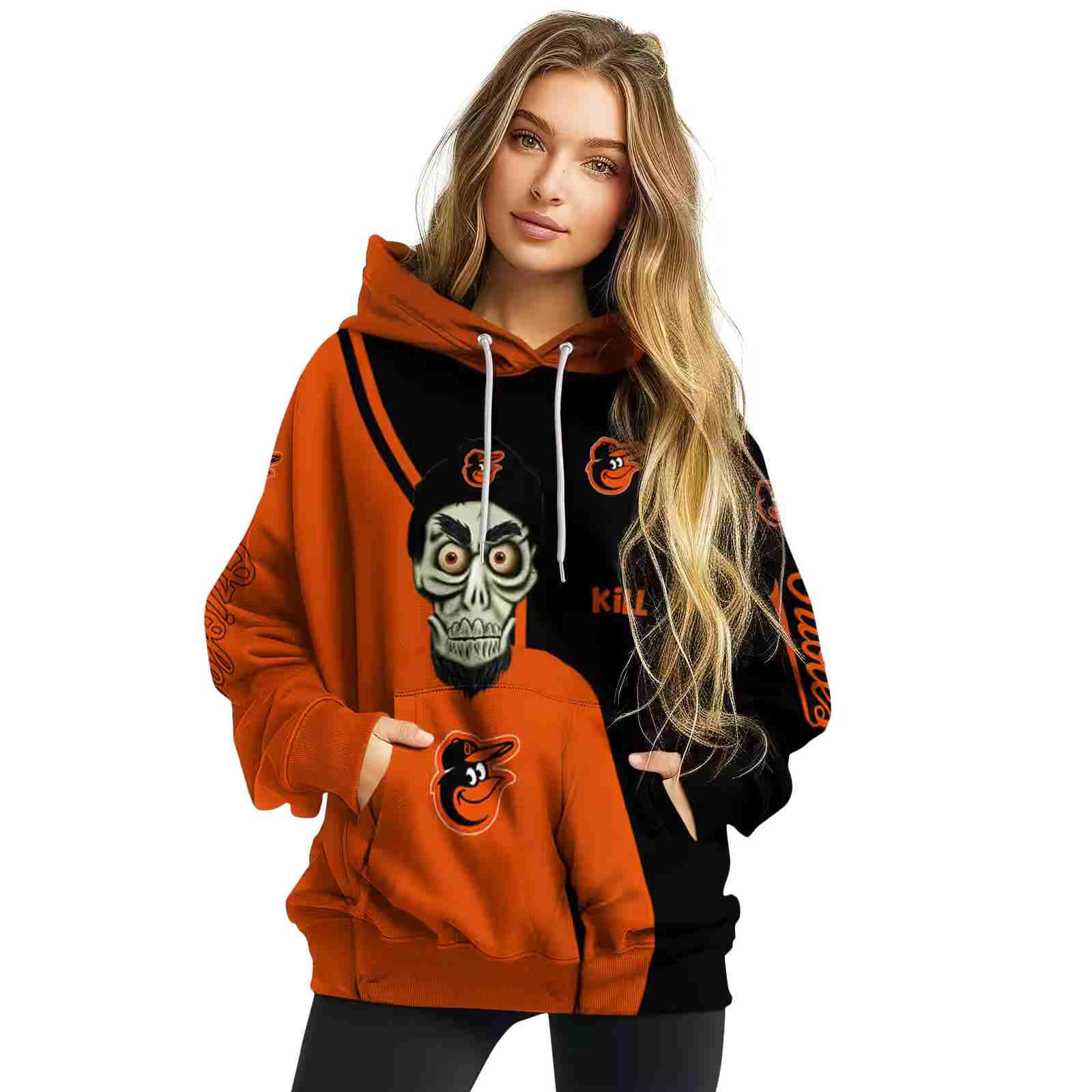 baltimore orioles achmed skull orange hoodie high quality