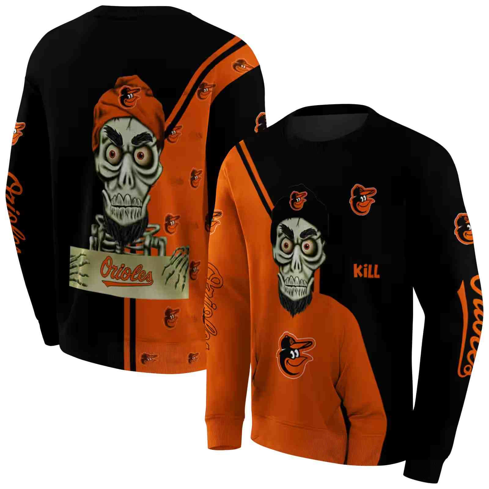 baltimore orioles achmed skull orange hoodie premium grade