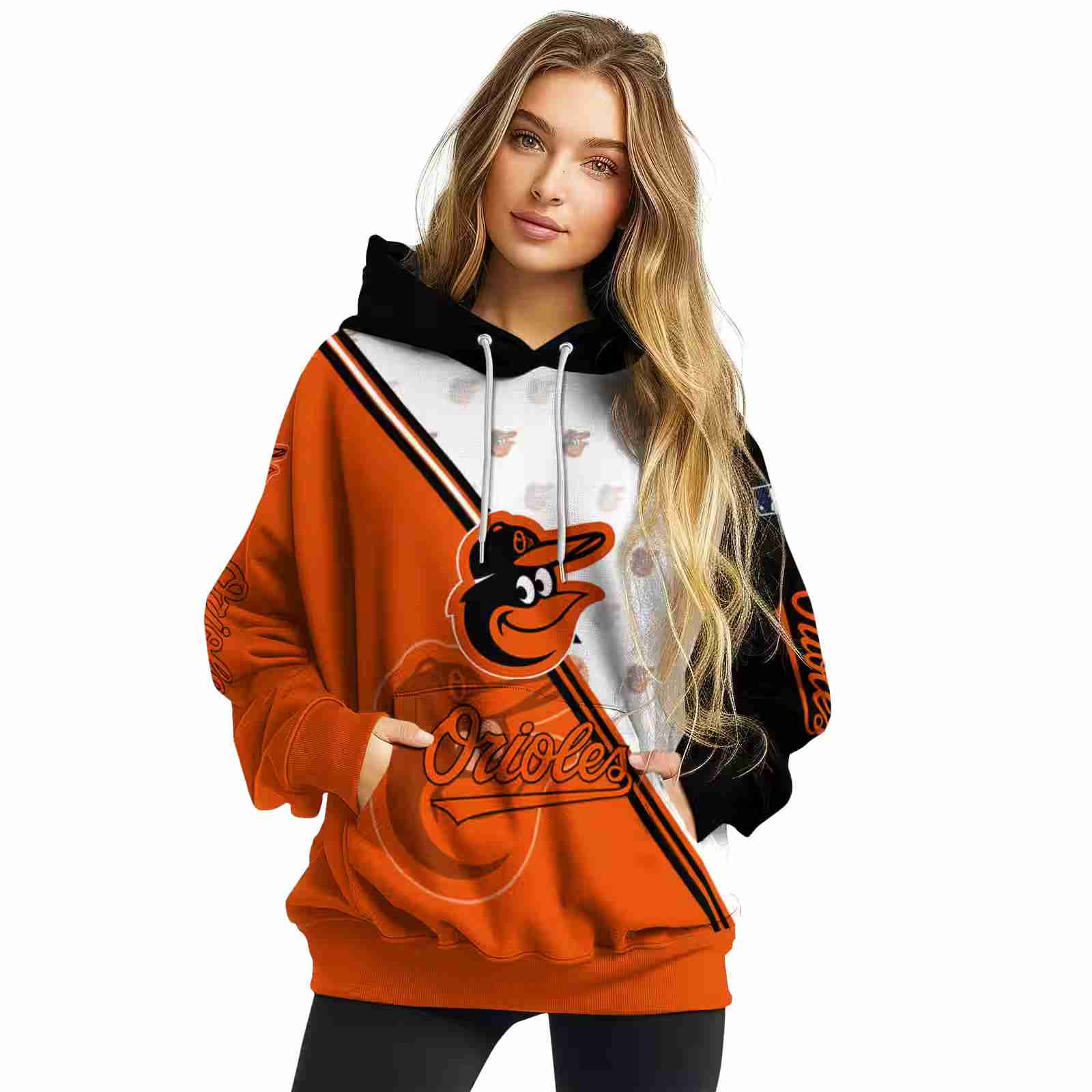 baltimore orioles diagonal stripe orange white hoodie high quality