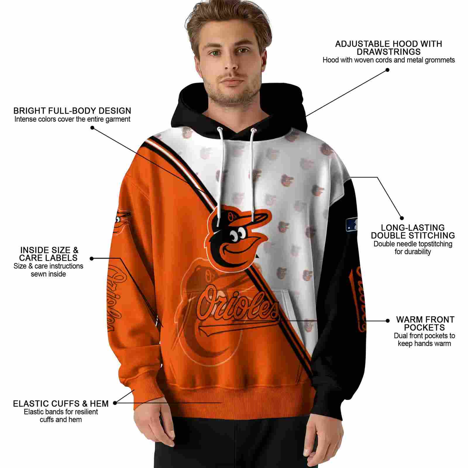 baltimore orioles diagonal stripe orange white hoodie latest model