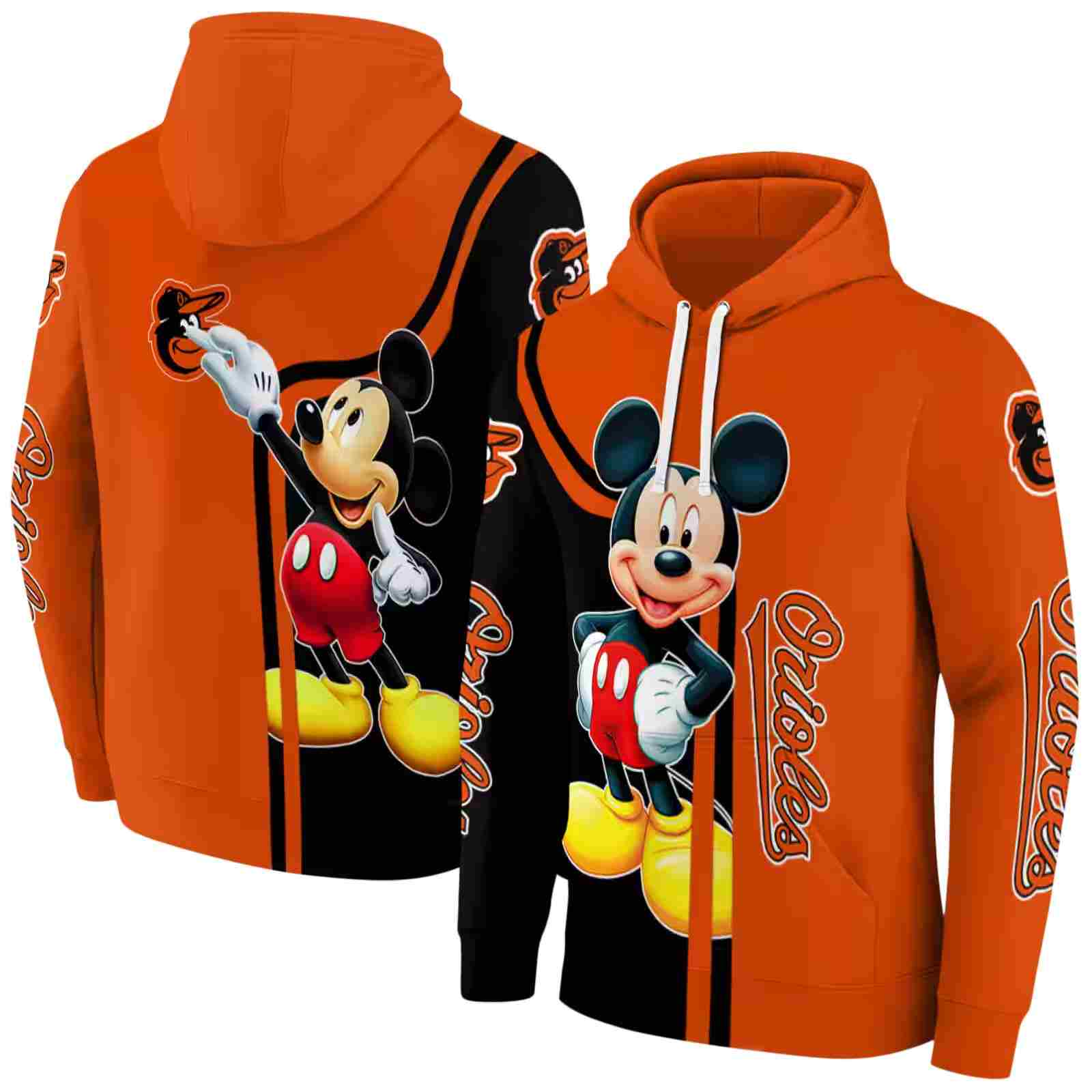 baltimore orioles mickey mouse orange black hoodie fashion forward