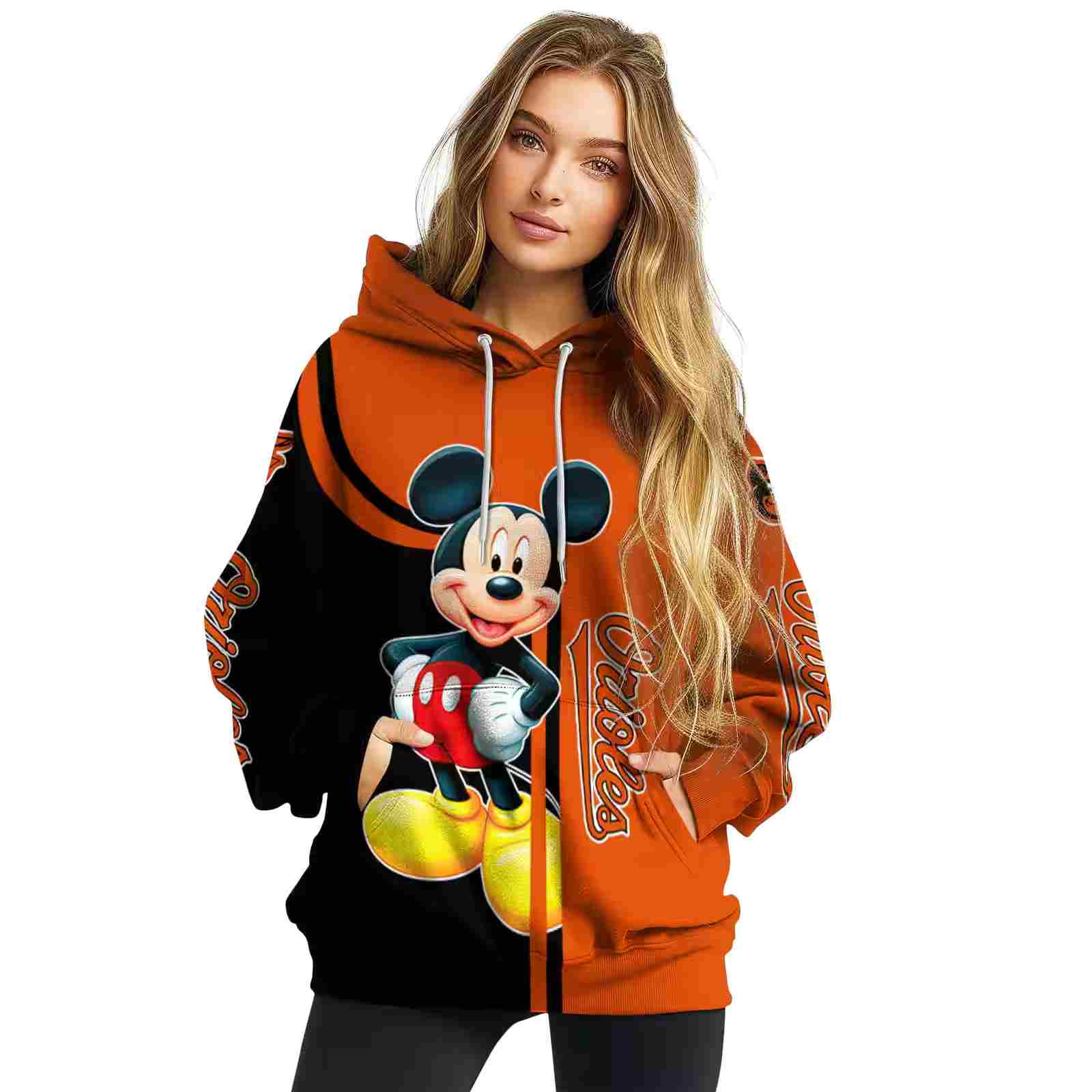 baltimore orioles mickey mouse orange black hoodie high quality