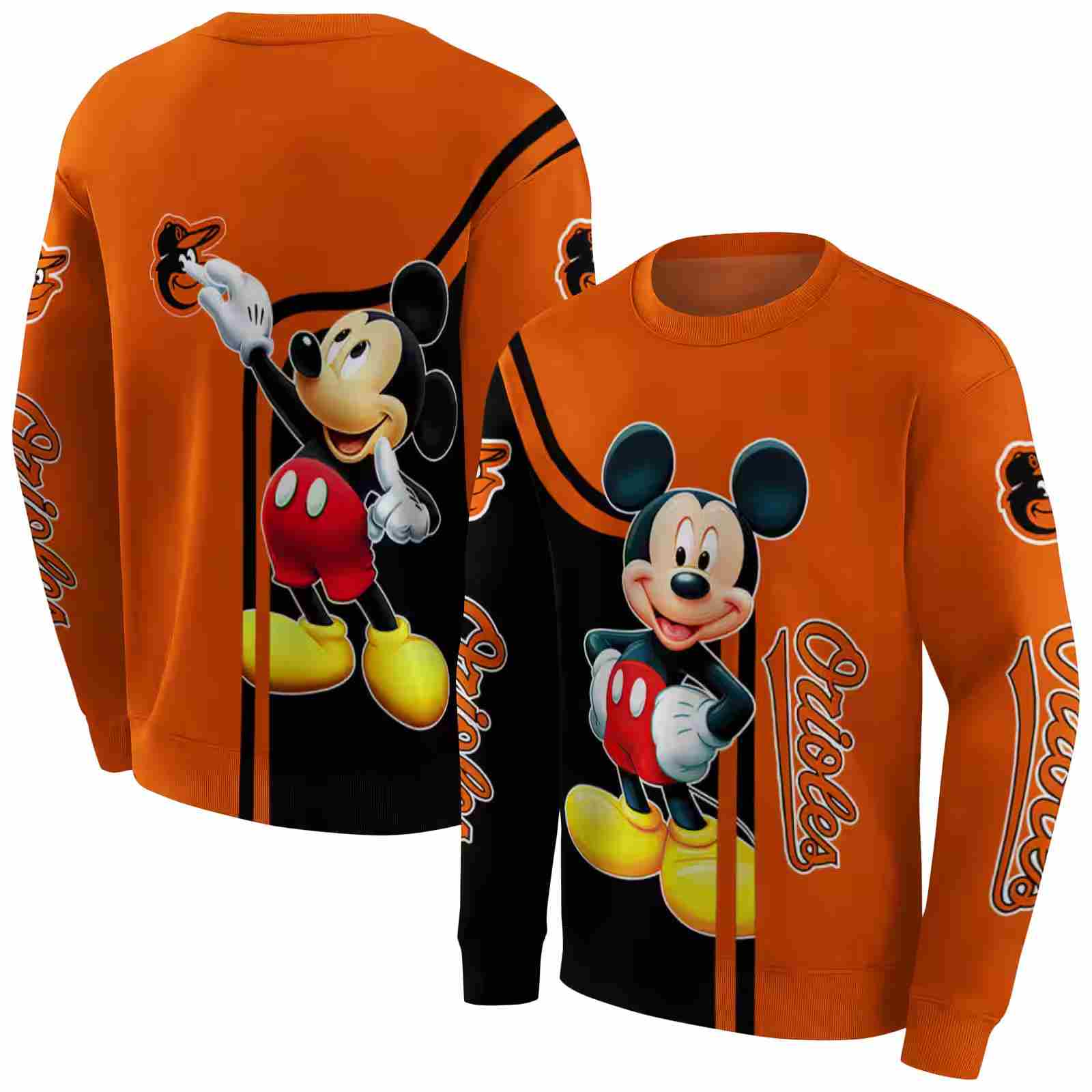 baltimore orioles mickey mouse orange black hoodie premium grade