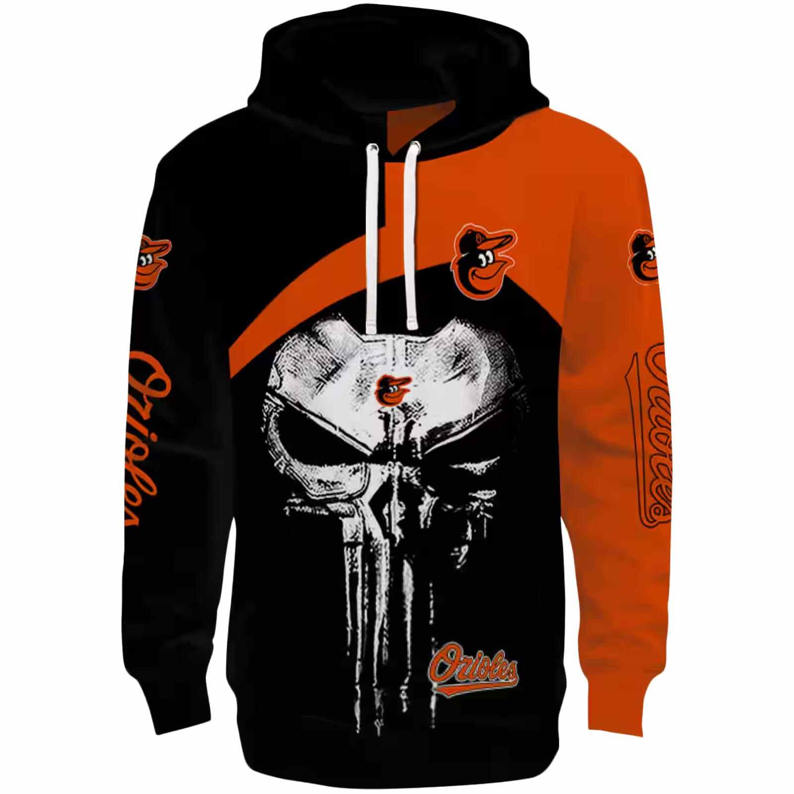 Baltimore Orioles Skull Punisher Black Hoodie