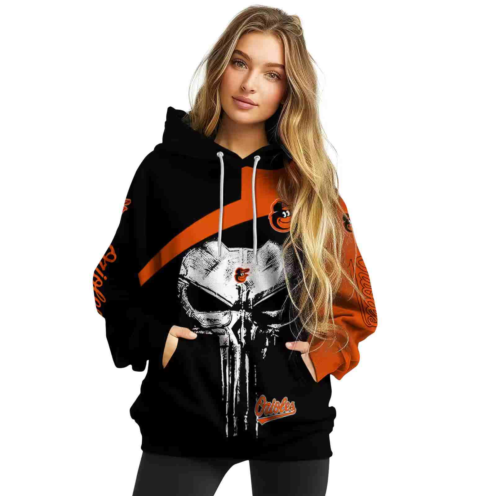 baltimore orioles skull punisher black hoodie high quality