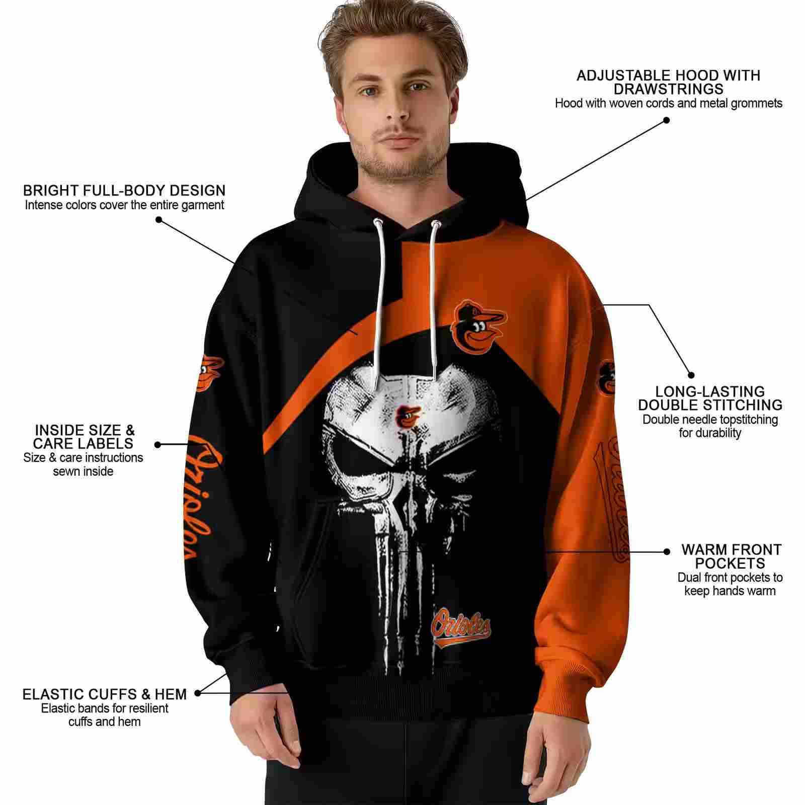 baltimore orioles skull punisher black hoodie latest model