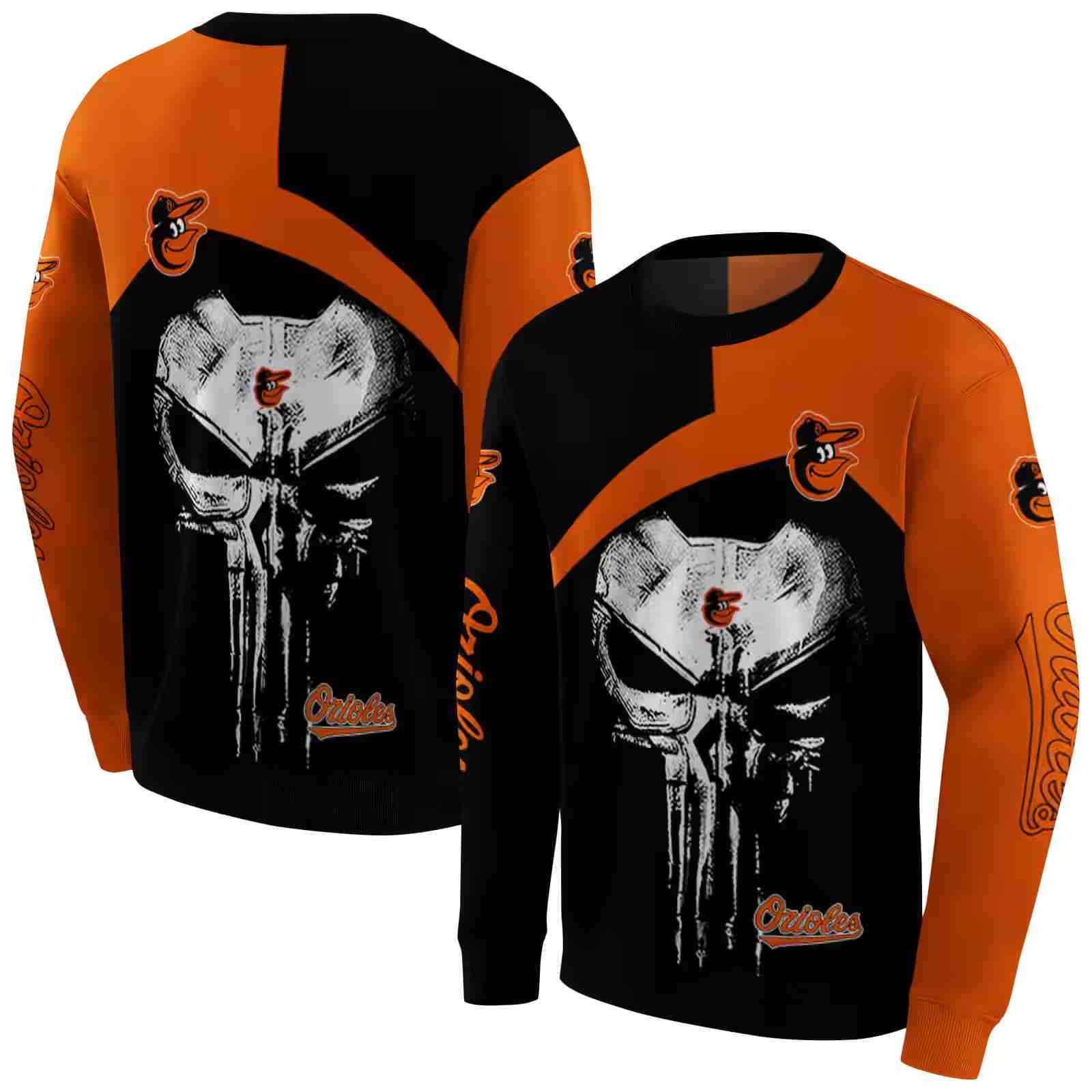 baltimore orioles skull punisher black hoodie premium grade