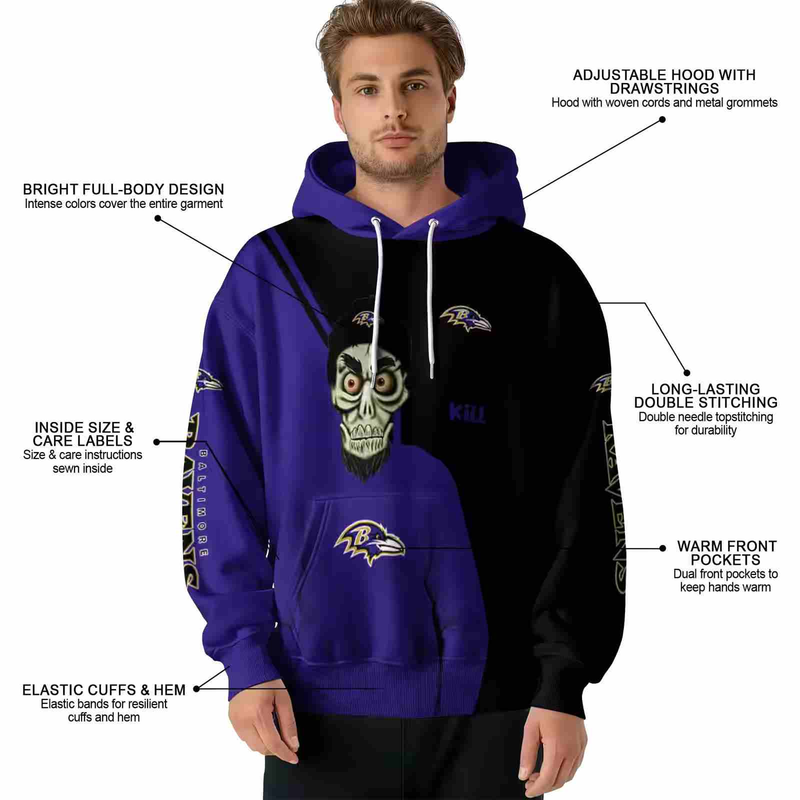 baltimore ravens achmed skull purple hoodie latest model