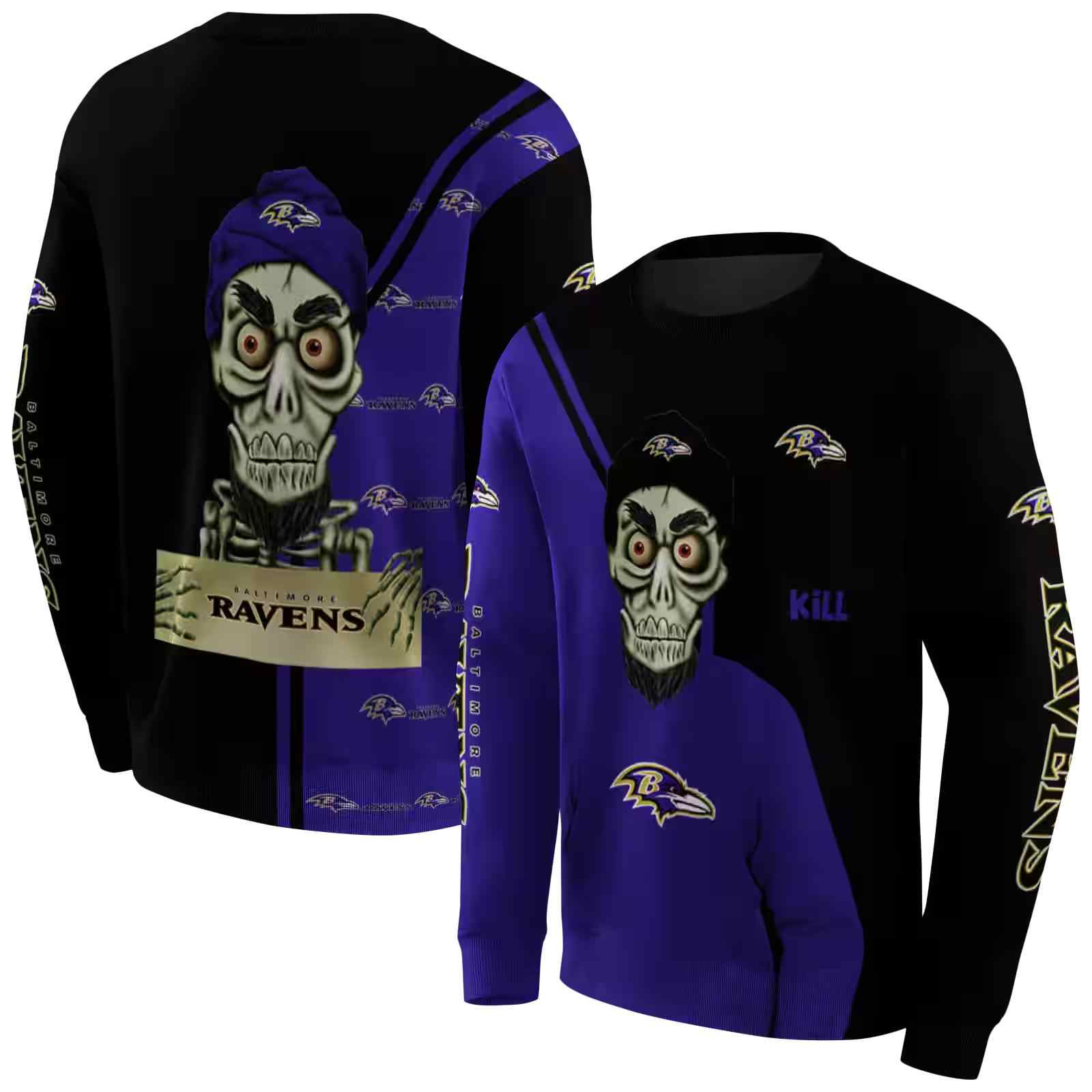 baltimore ravens achmed skull purple hoodie premium grade