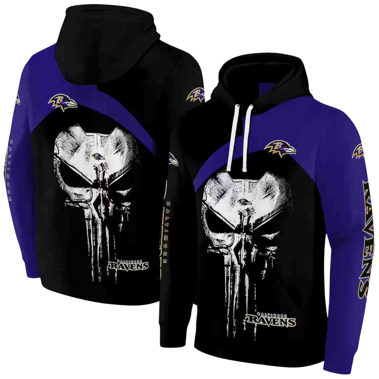 baltimore ravens skull punisher black hoodie fashion forward