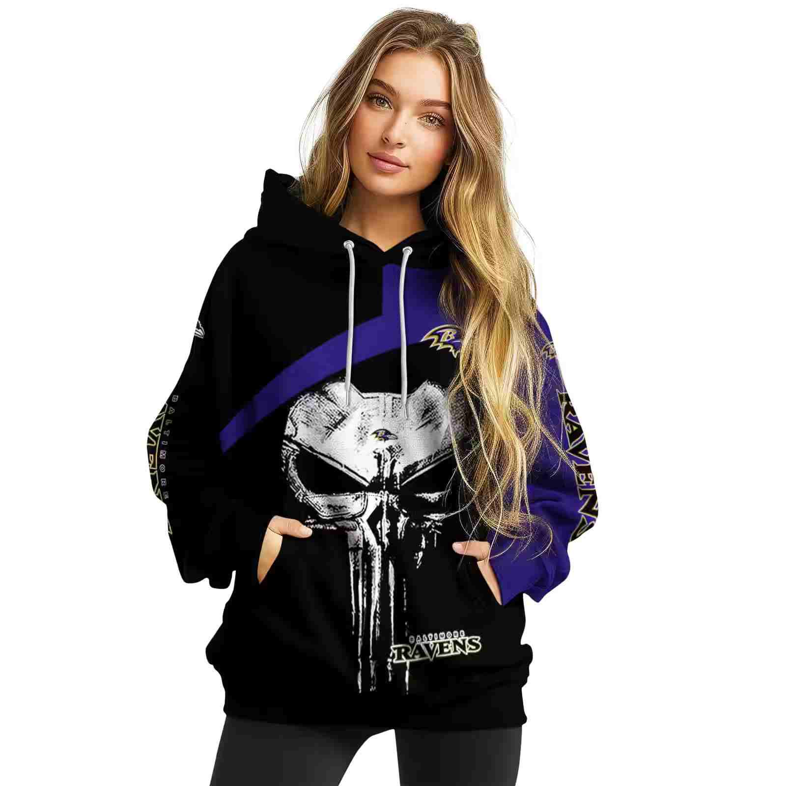 baltimore ravens skull punisher black hoodie high quality