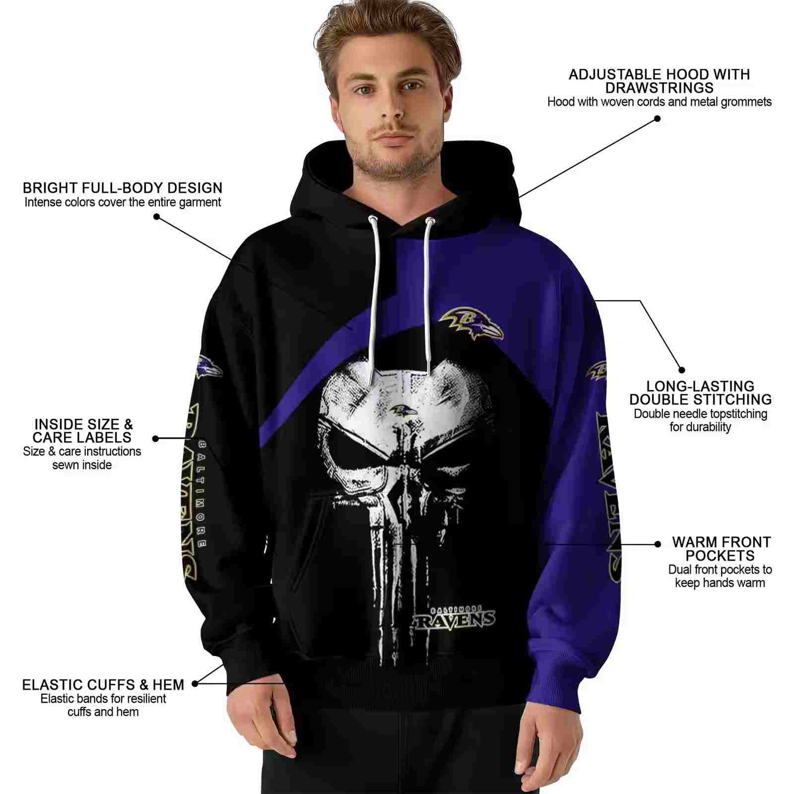baltimore ravens skull punisher black hoodie latest model