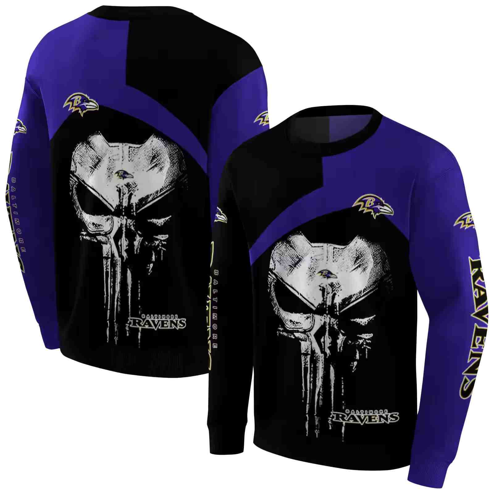 baltimore ravens skull punisher black hoodie premium grade