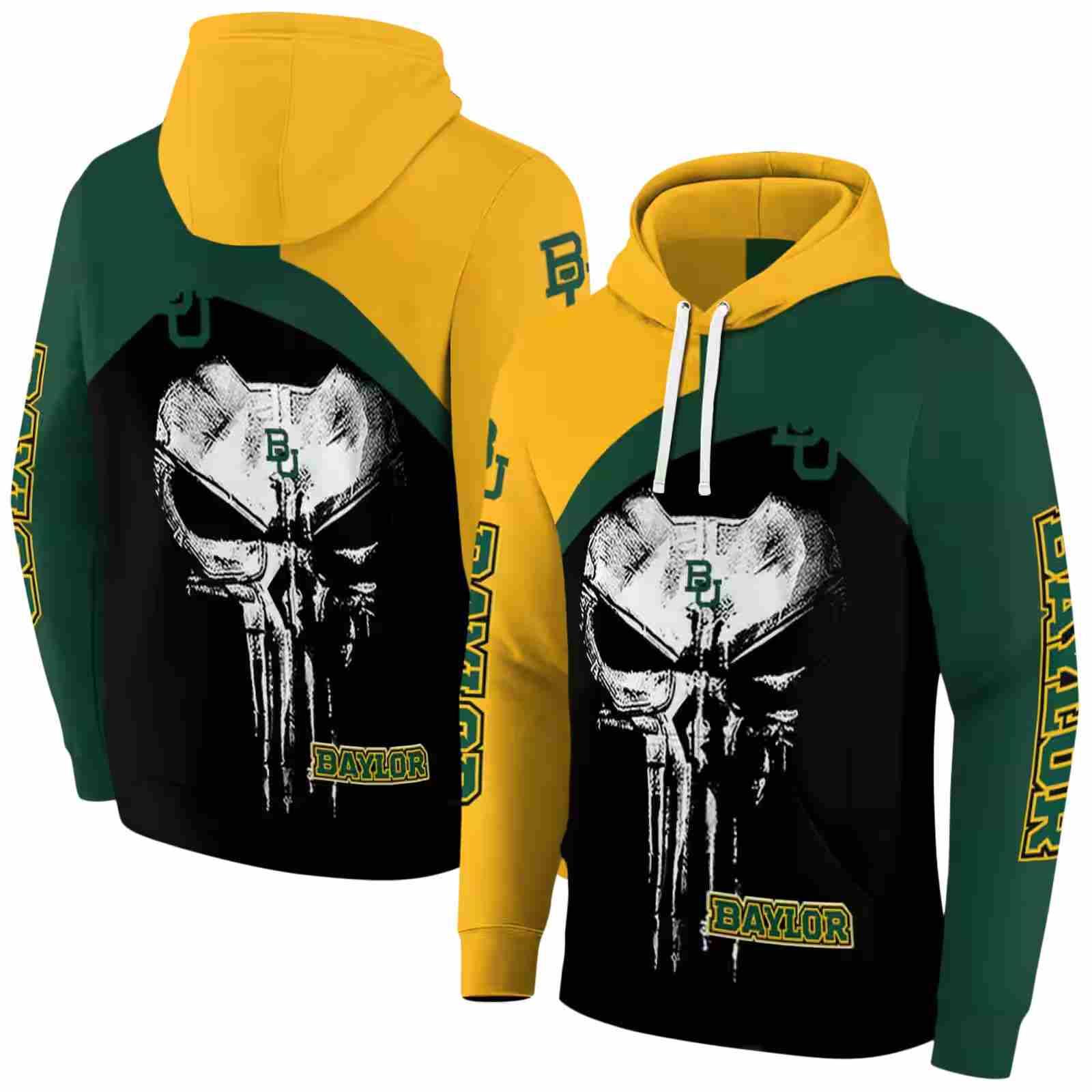 baylor bears skull punisher gold black hoodie fashion forward