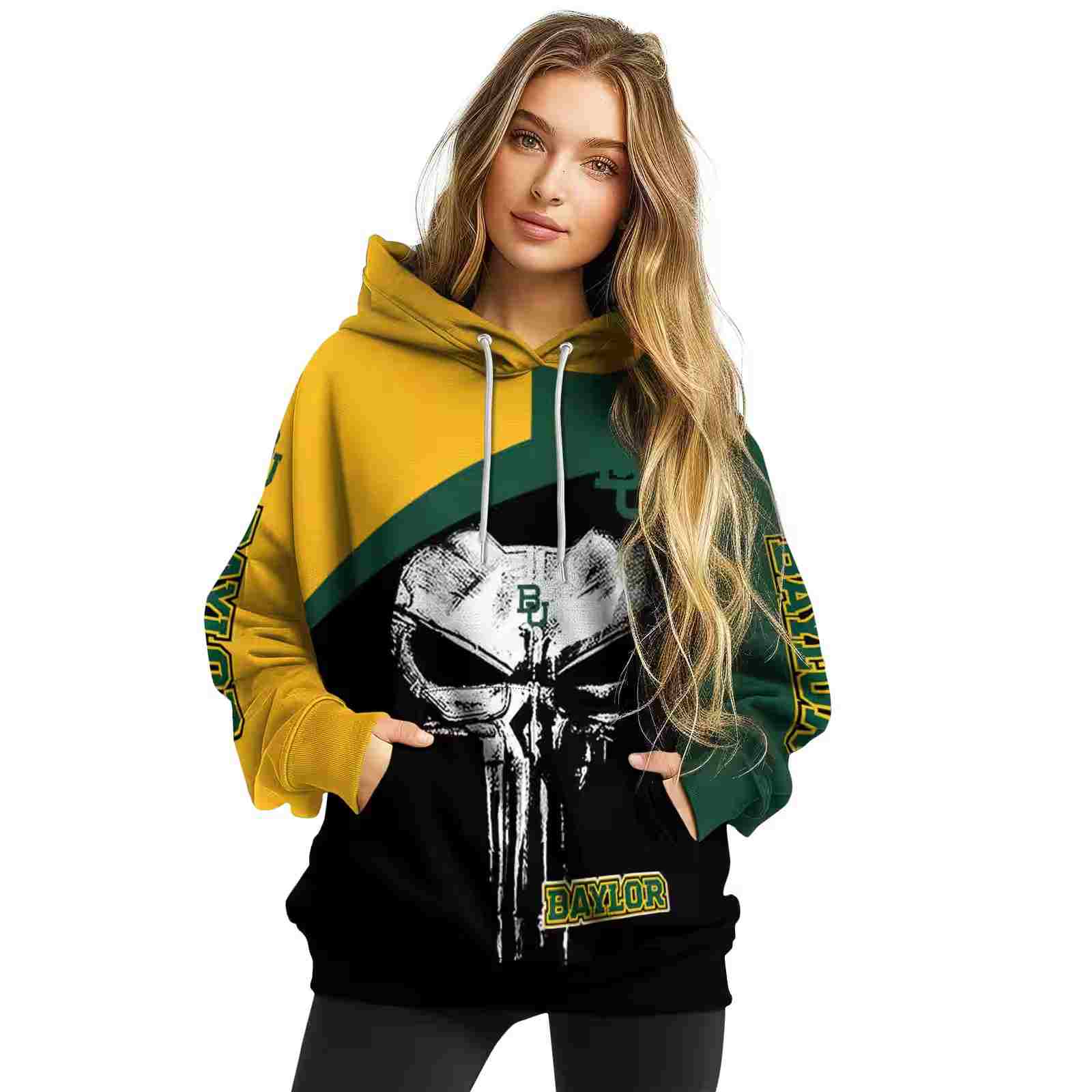 baylor bears skull punisher gold black hoodie high quality