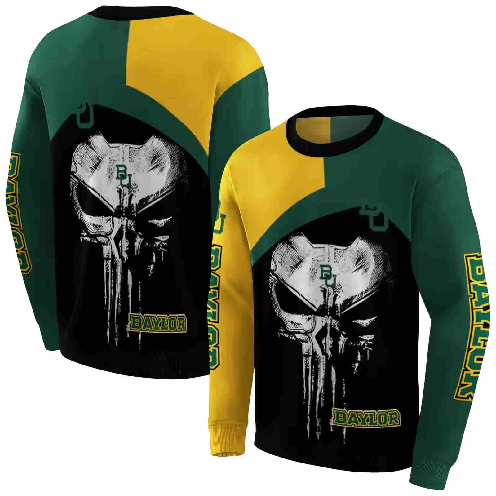 baylor bears skull punisher gold black hoodie premium grade