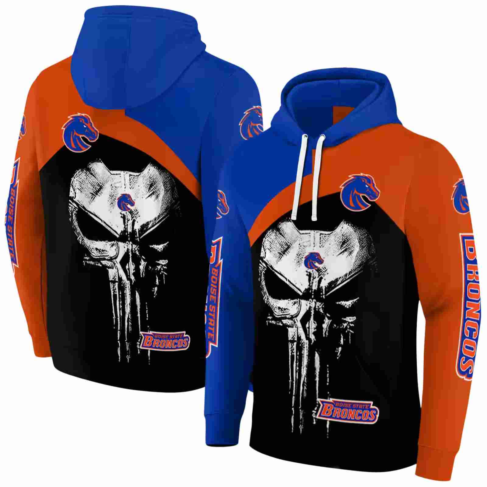 boise state broncos skull punisher blue black hoodie fashion forward