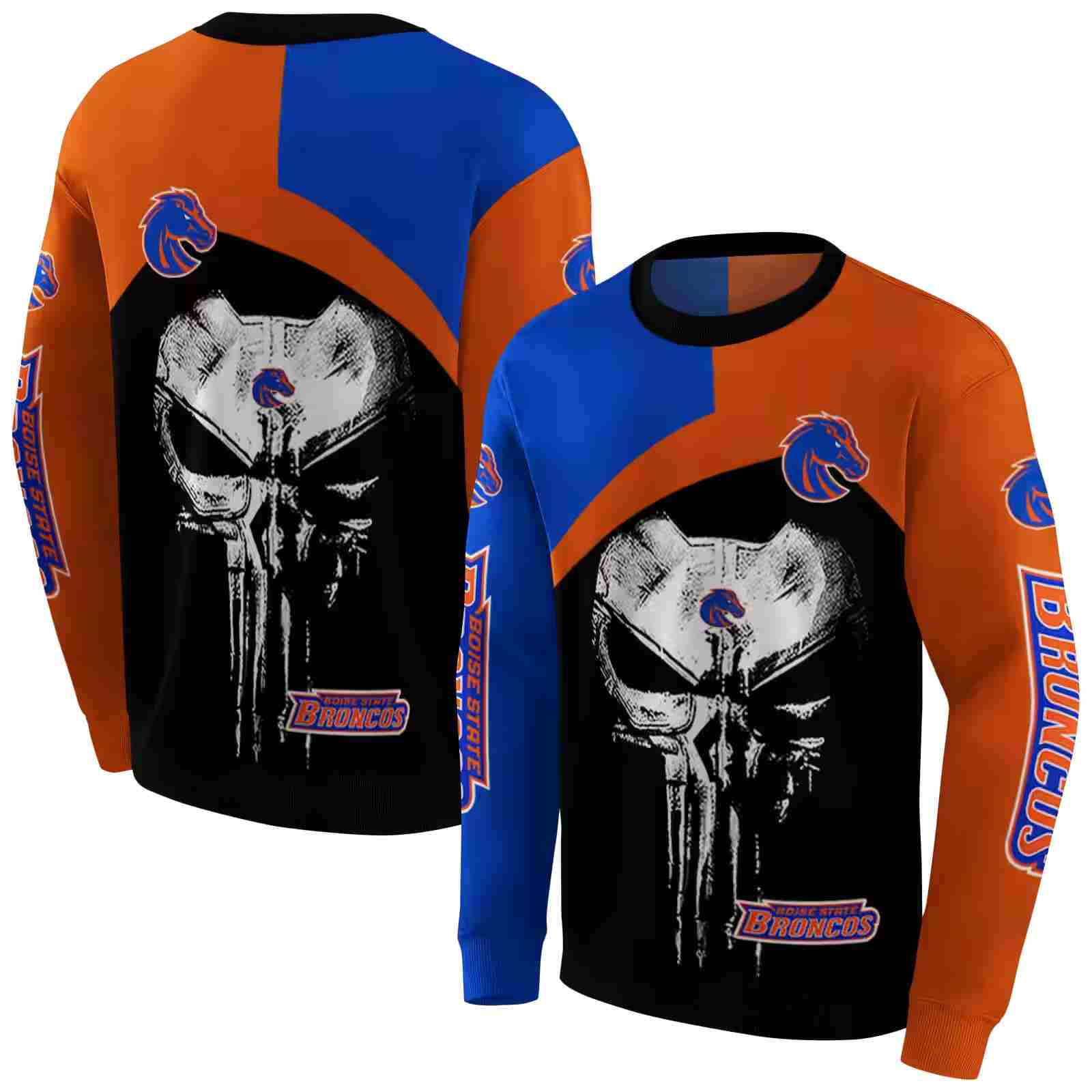 boise state broncos skull punisher blue black hoodie premium grade