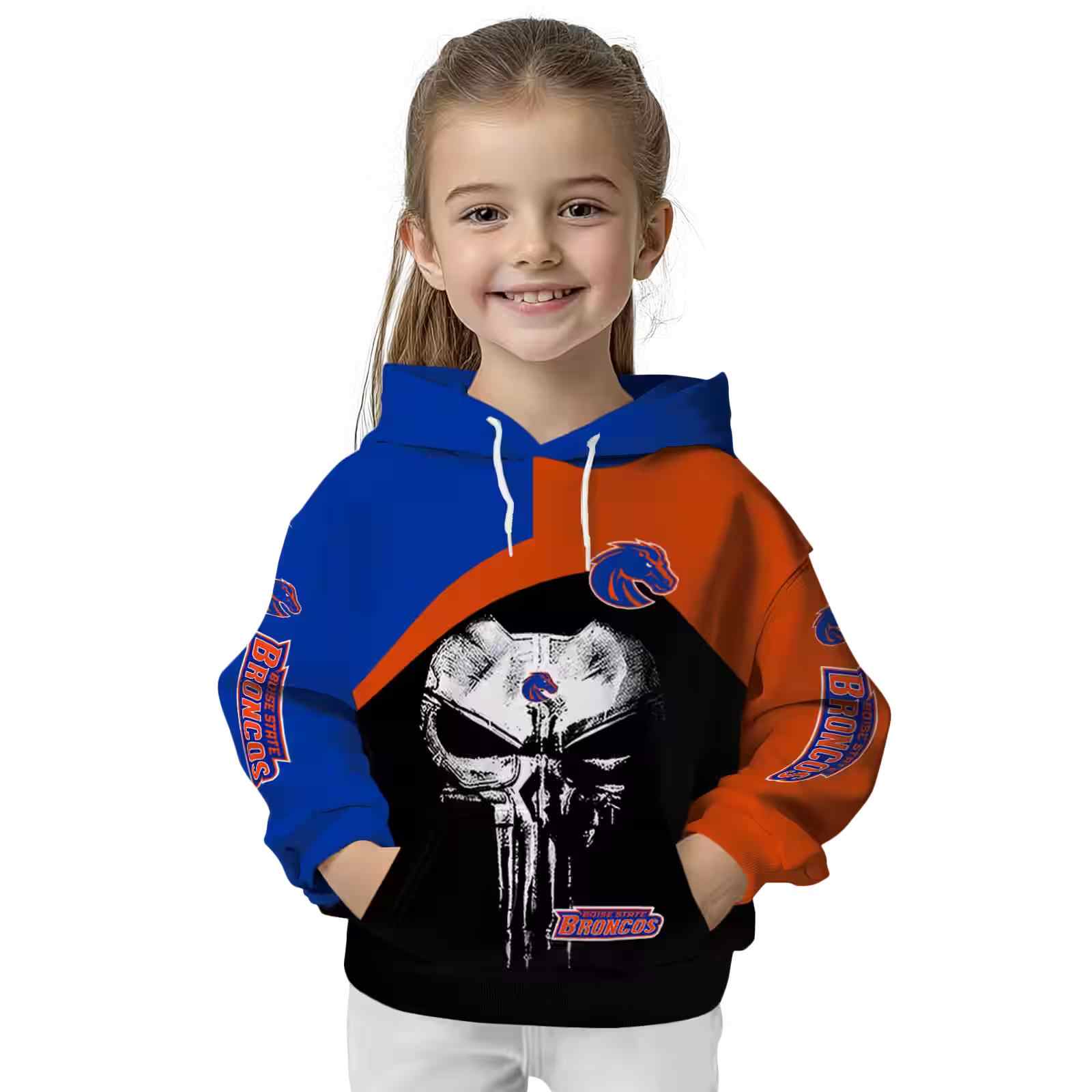 boise state broncos skull punisher blue black hoodie top rated