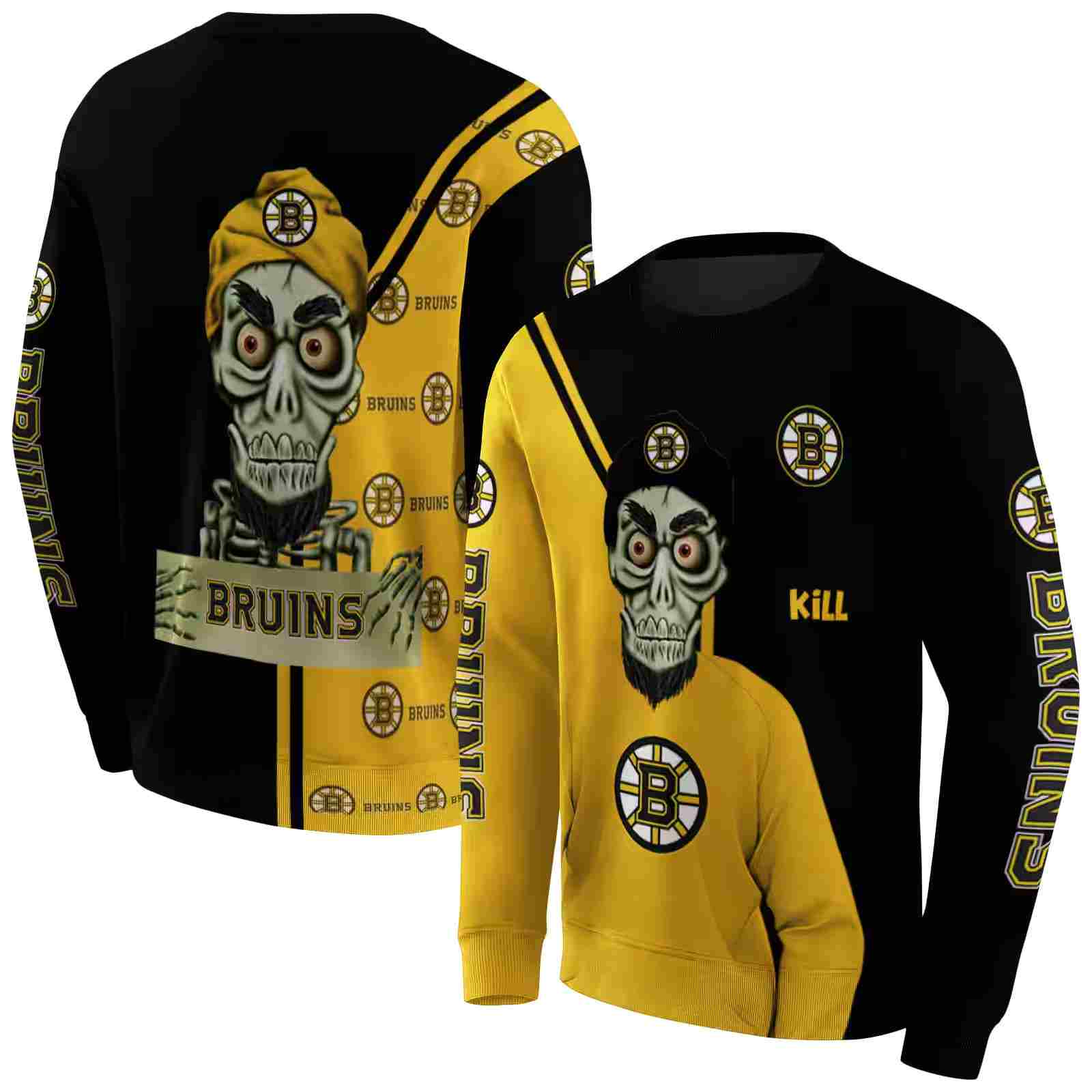 boston bruins achmed skull gold hoodie premium grade