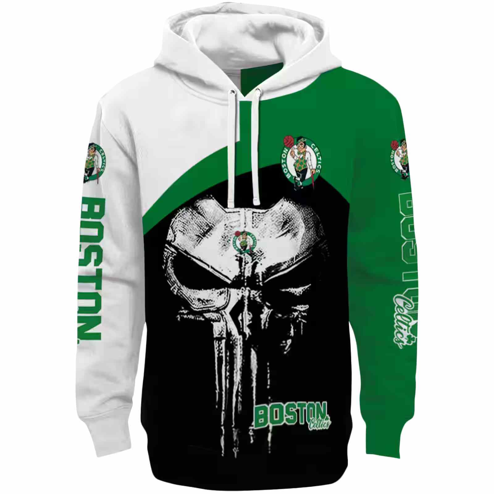 Boston Celtics Skull Punisher White Black Hoodie