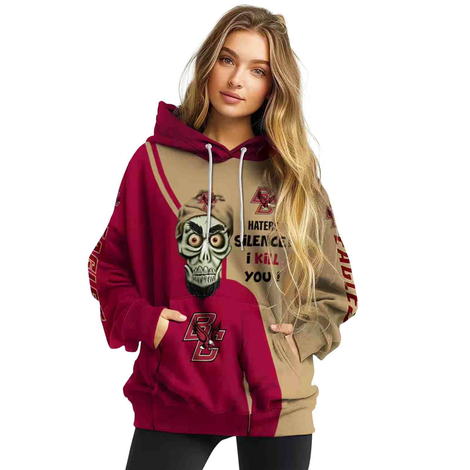 boston college eagles achmed skull maroon hoodie high quality