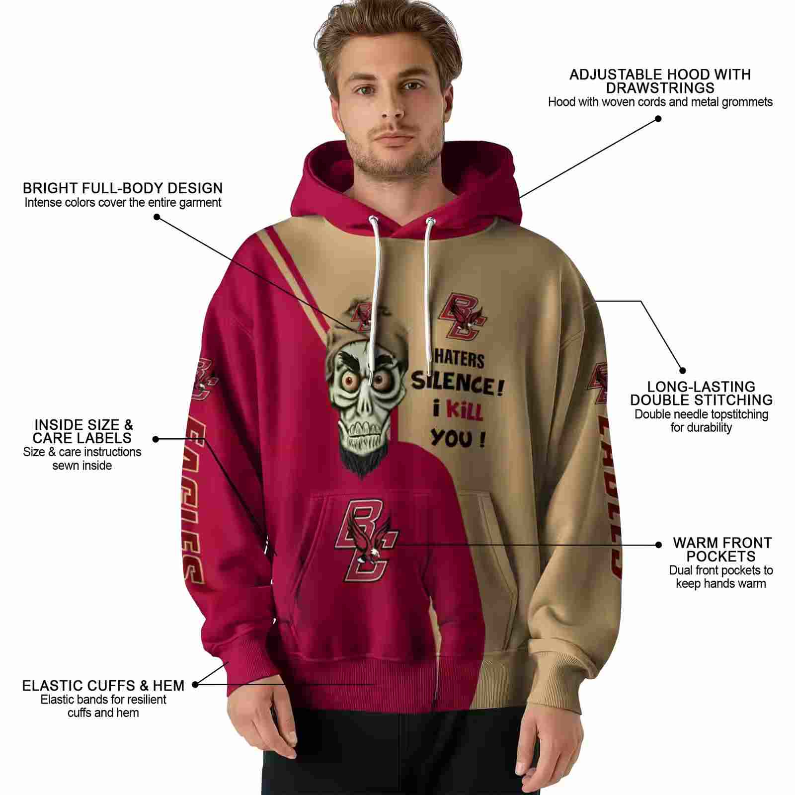 boston college eagles achmed skull maroon hoodie latest model