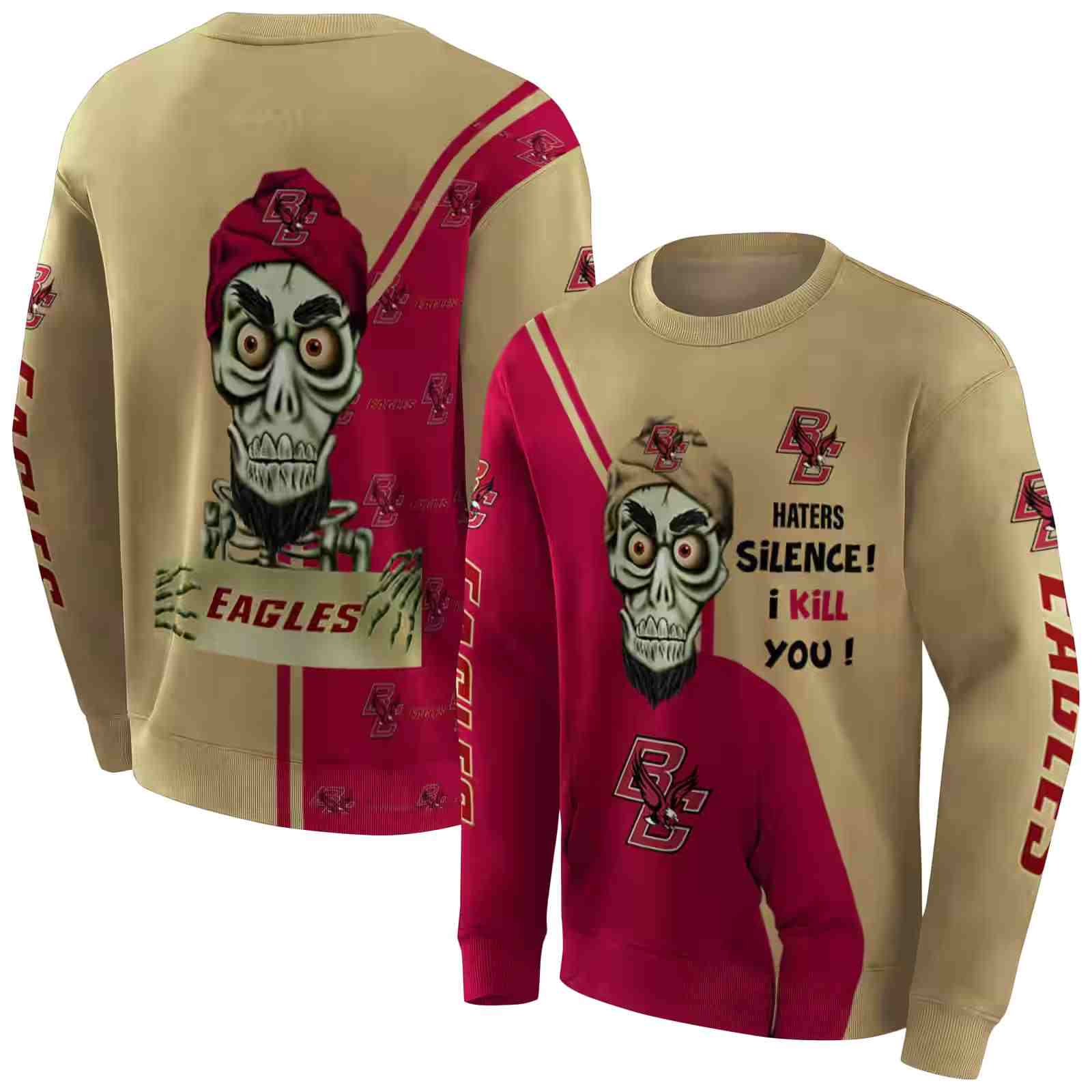 boston college eagles achmed skull maroon hoodie premium grade