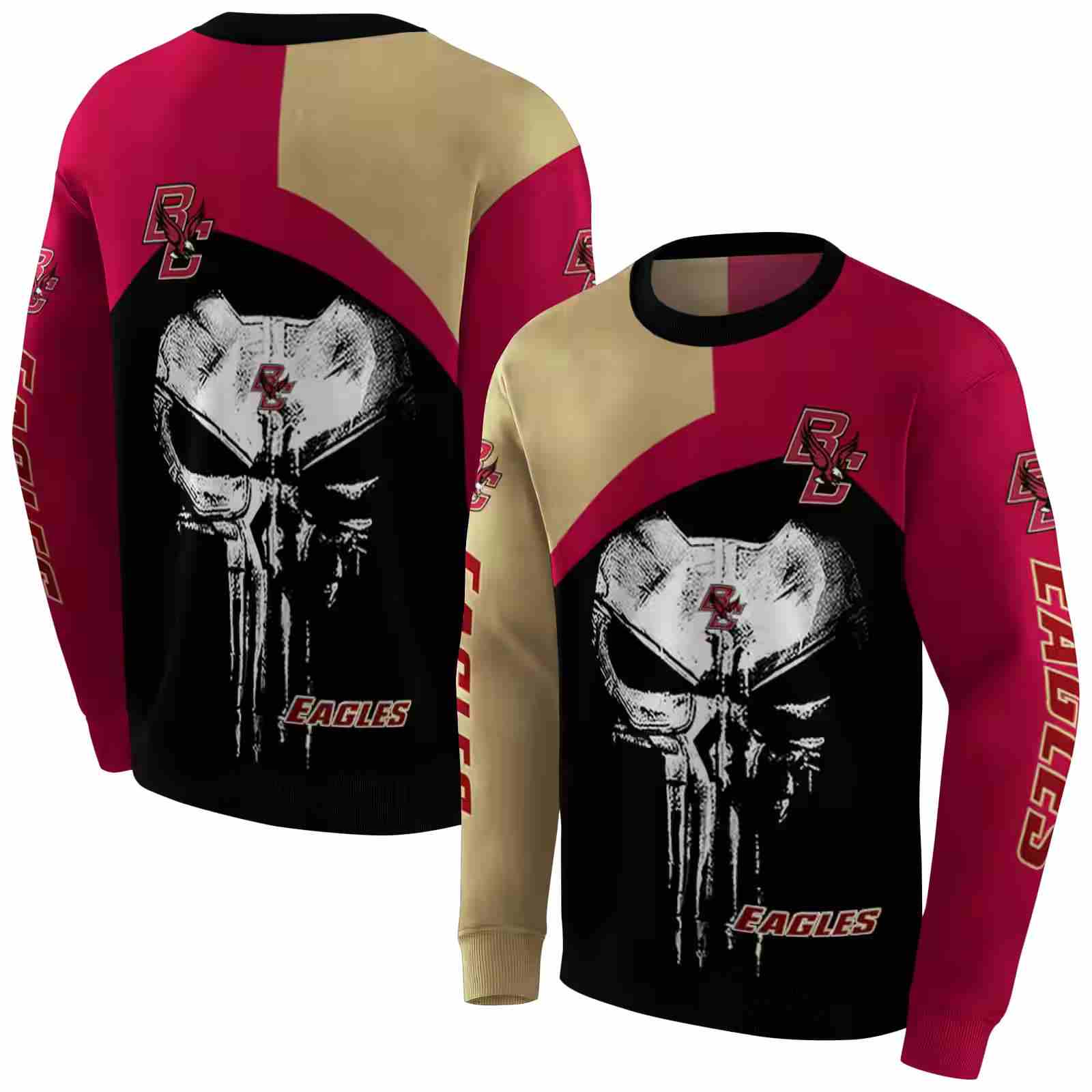 boston college eagles skull punisher gold black hoodie premium grade