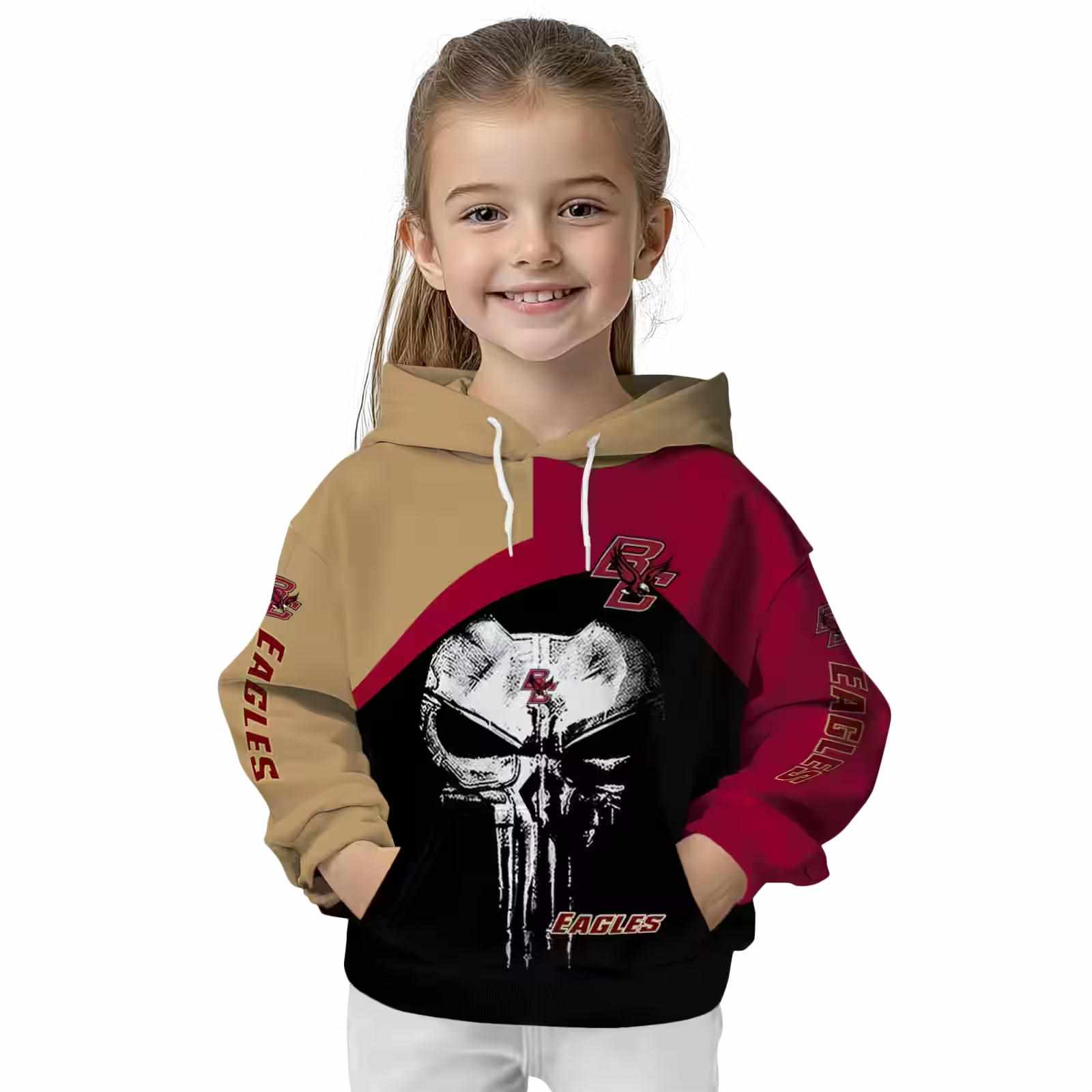boston college eagles skull punisher gold black hoodie top rated