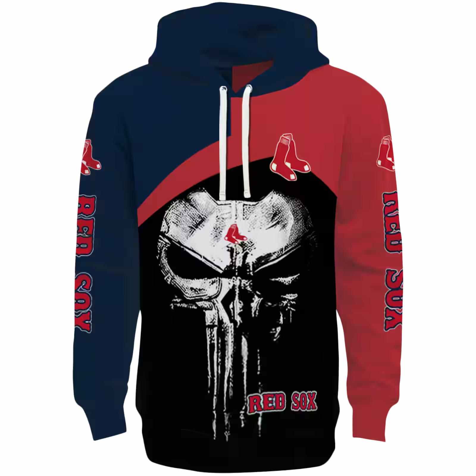 Boston Red Sox Skull Punisher Navy Black Hoodie