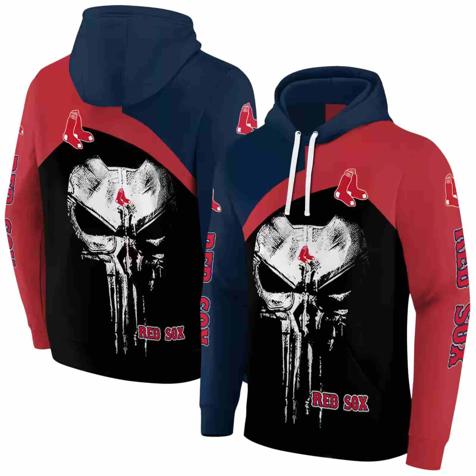 boston red sox skull punisher navy black hoodie fashion forward