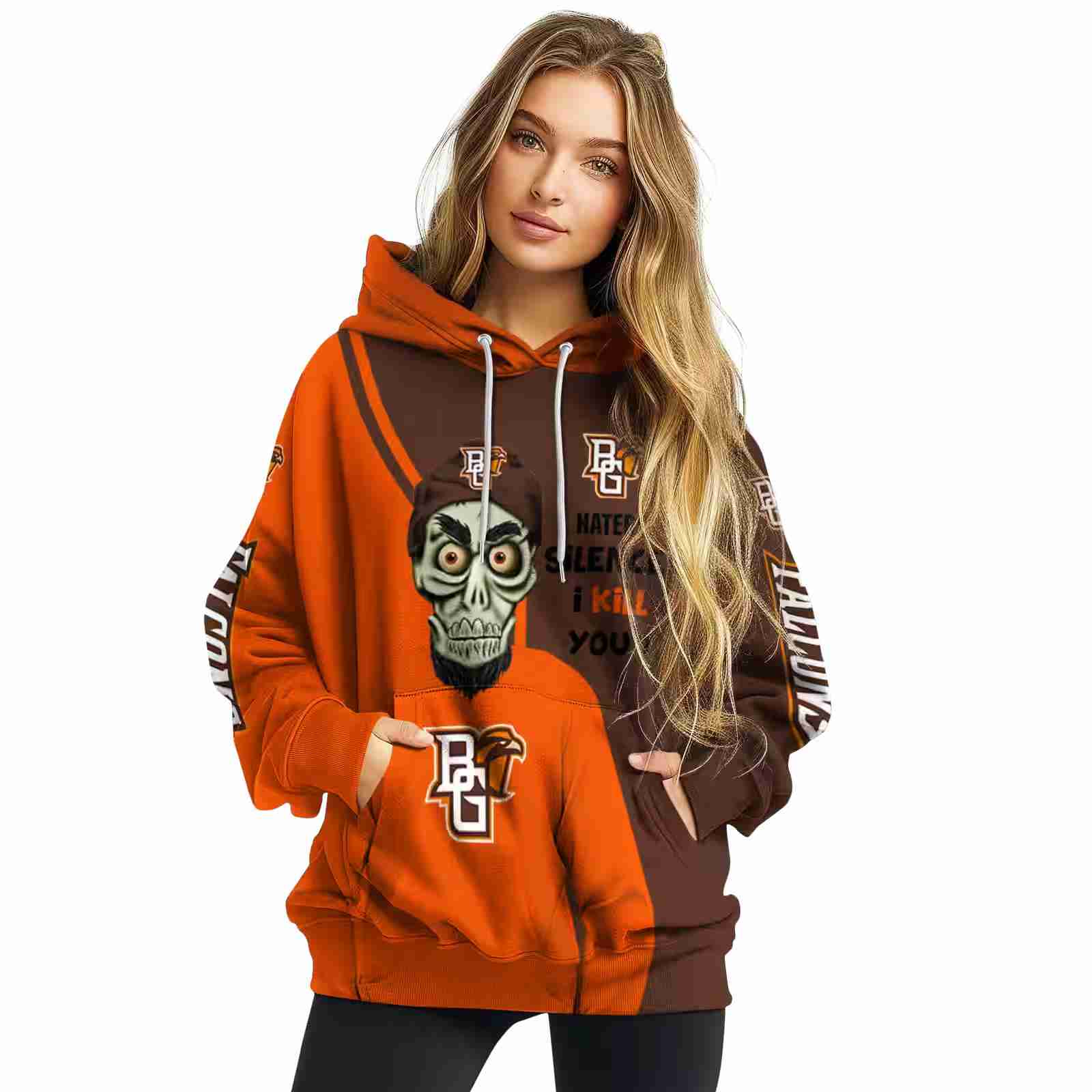 bowling green falcons achmed skull orange hoodie high quality