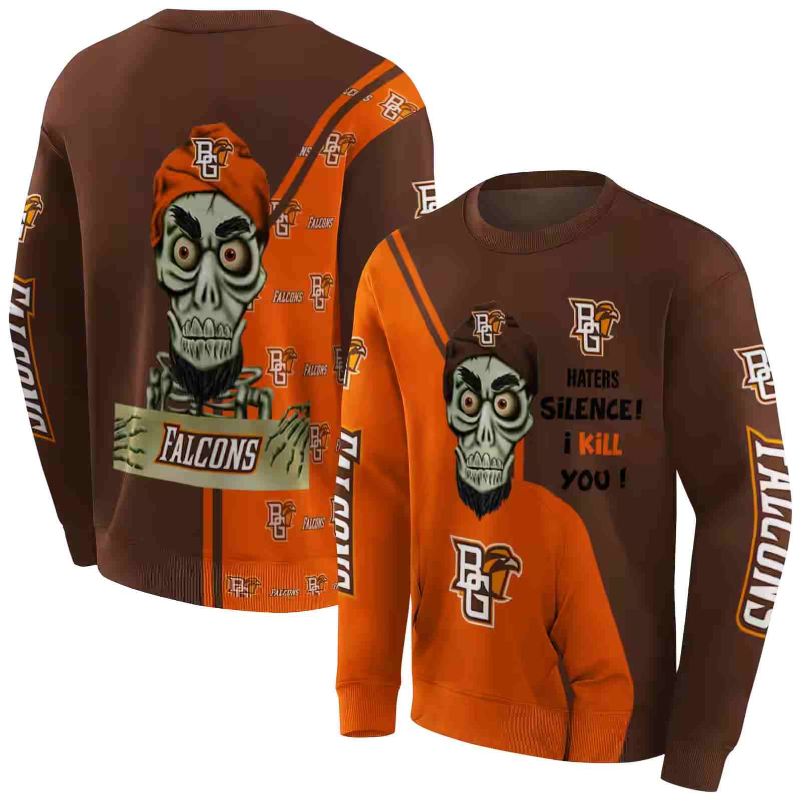 bowling green falcons achmed skull orange hoodie premium grade