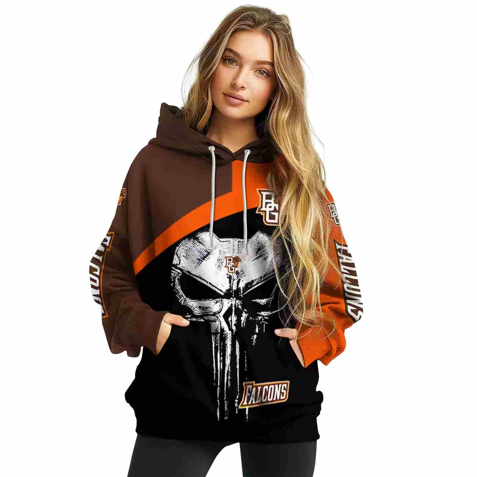 bowling green falcons skull punisher brown black hoodie high quality