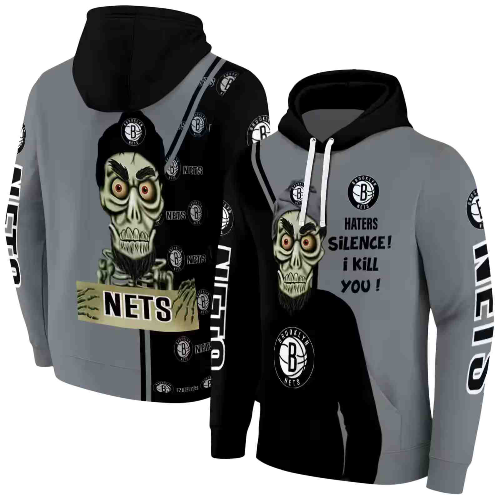 brooklyn nets achmed skull black hoodie fashion forward