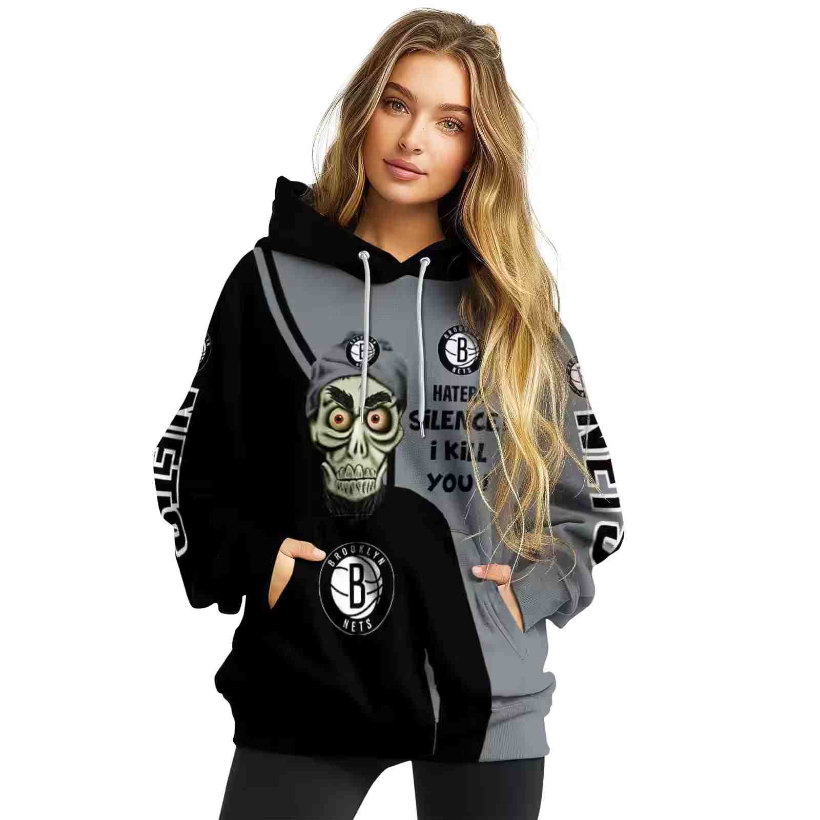 brooklyn nets achmed skull black hoodie high quality