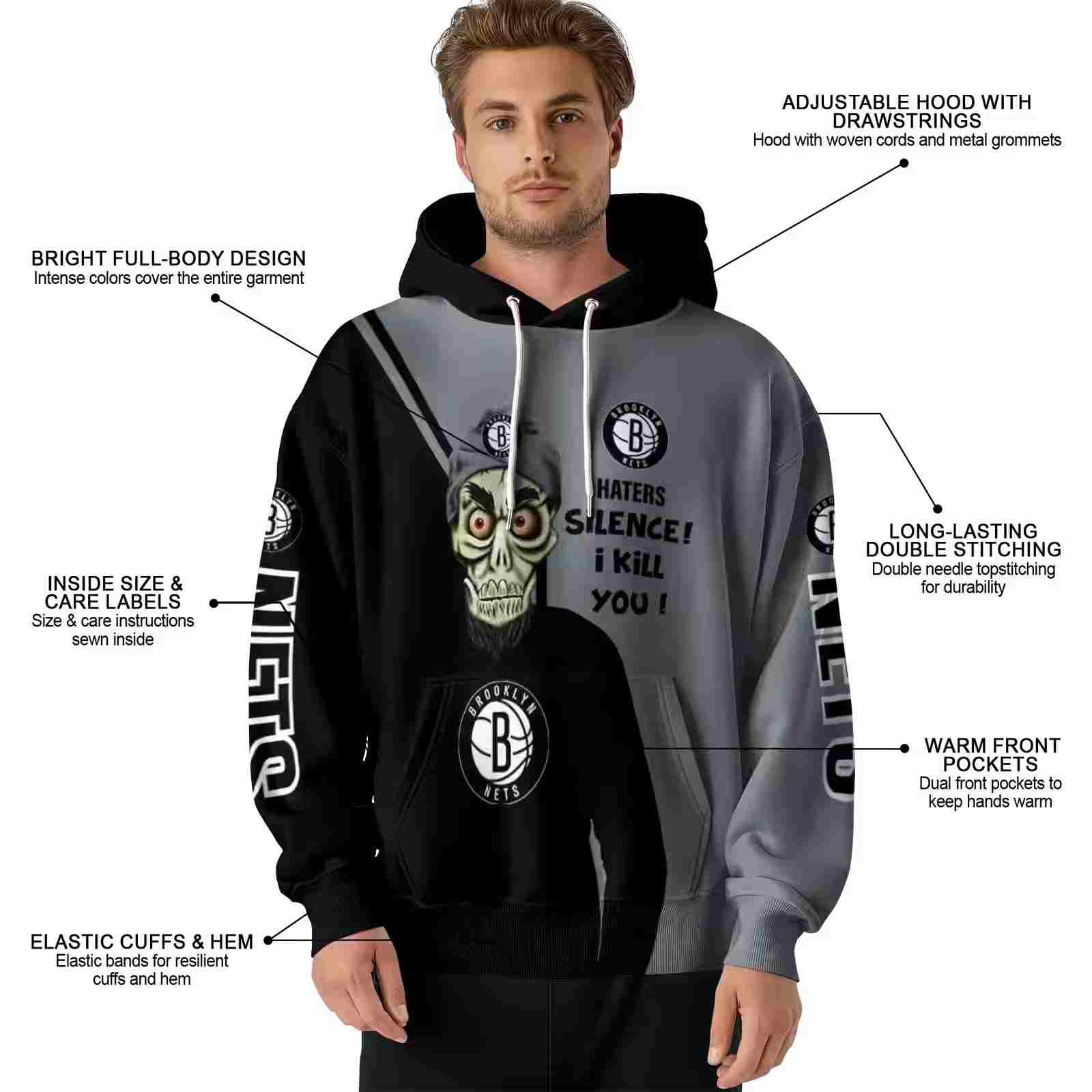 brooklyn nets achmed skull black hoodie latest model