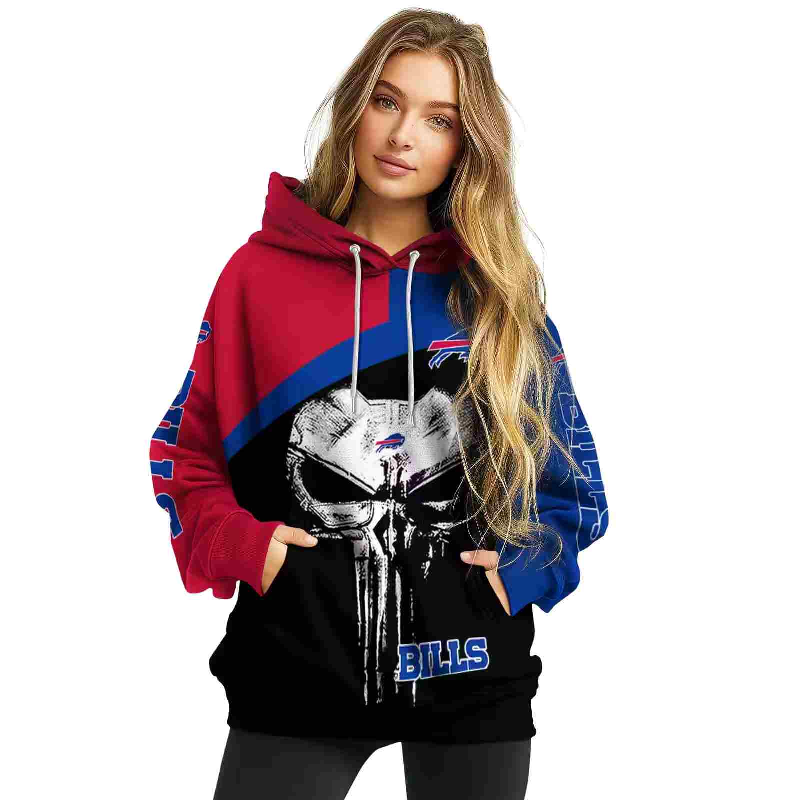 buffalo bills skull punisher red black hoodie high quality