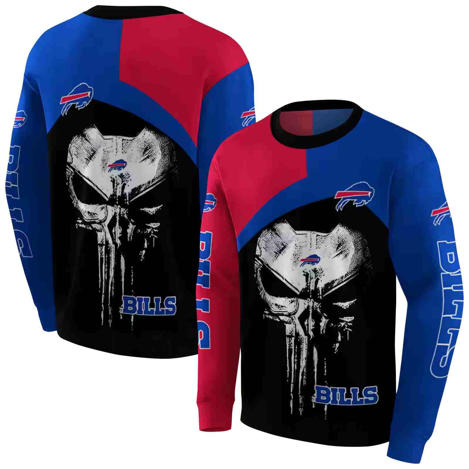 buffalo bills skull punisher red black hoodie premium grade