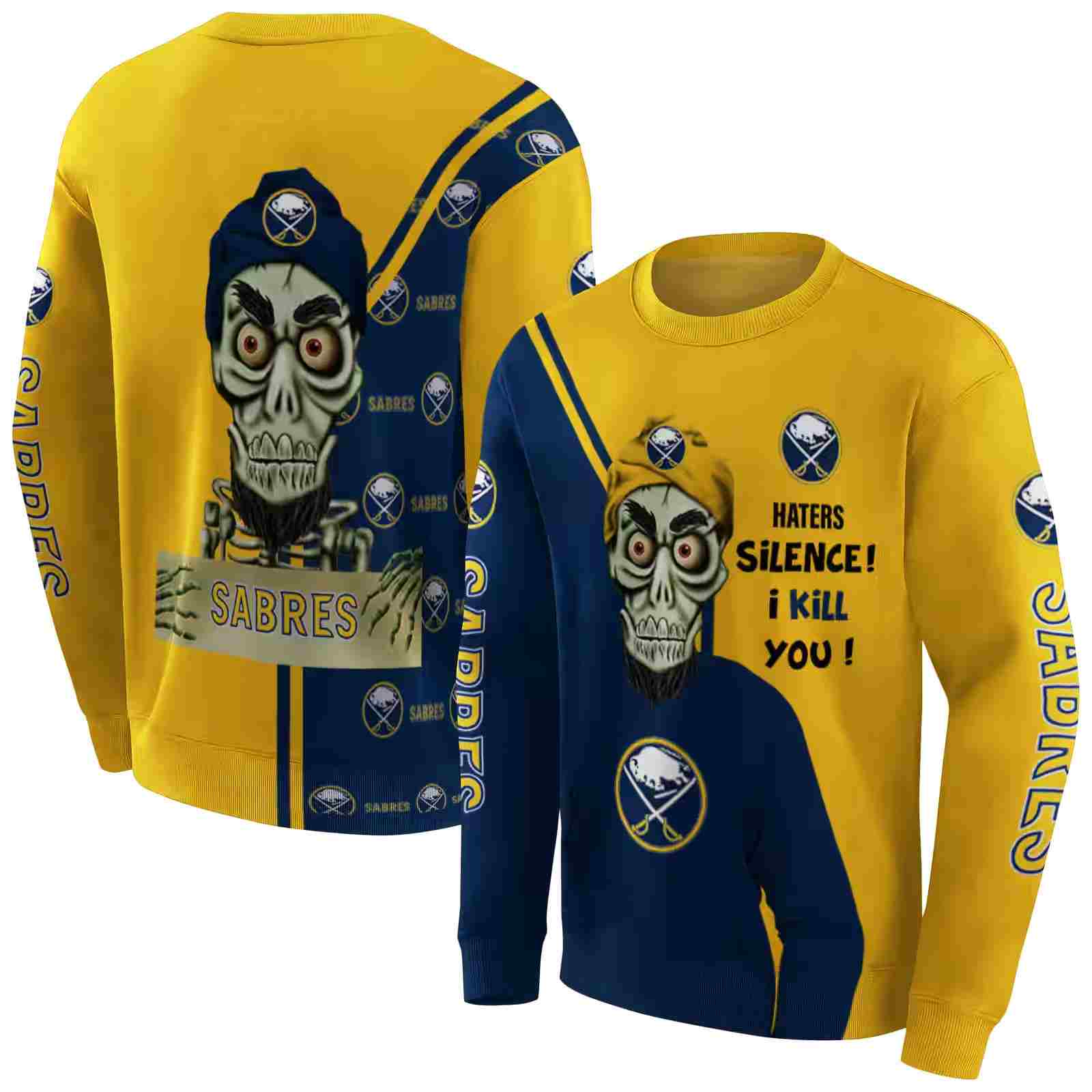 buffalo sabres achmed skull navy blue hoodie premium grade