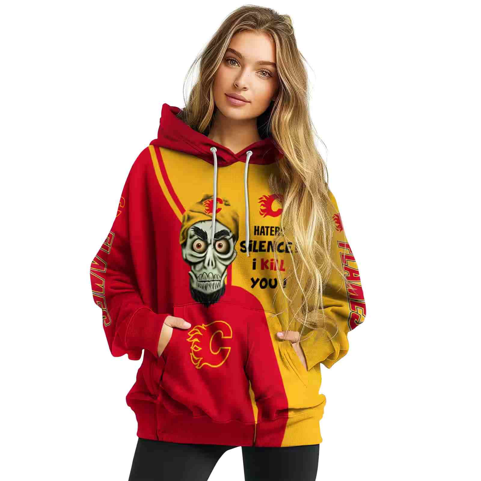 calgary flames achmed skull red hoodie high quality