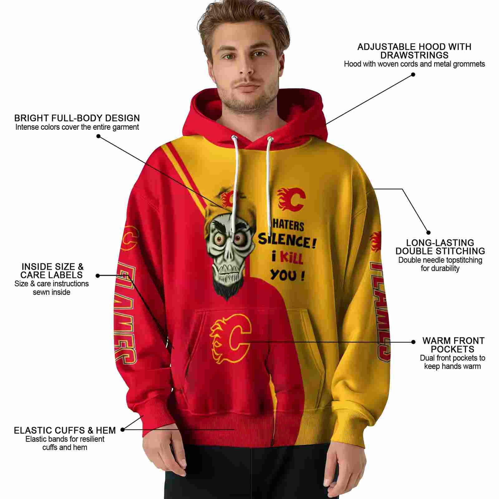 calgary flames achmed skull red hoodie latest model