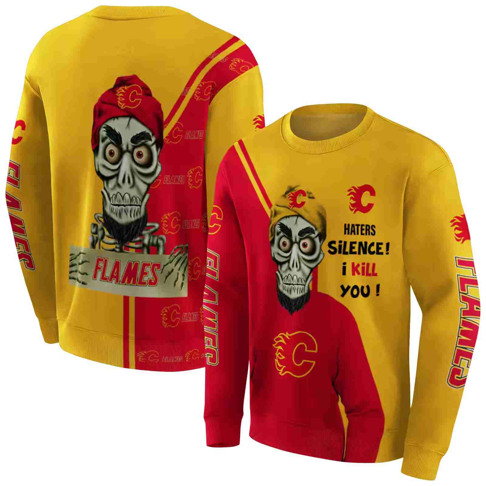 calgary flames achmed skull red hoodie premium grade