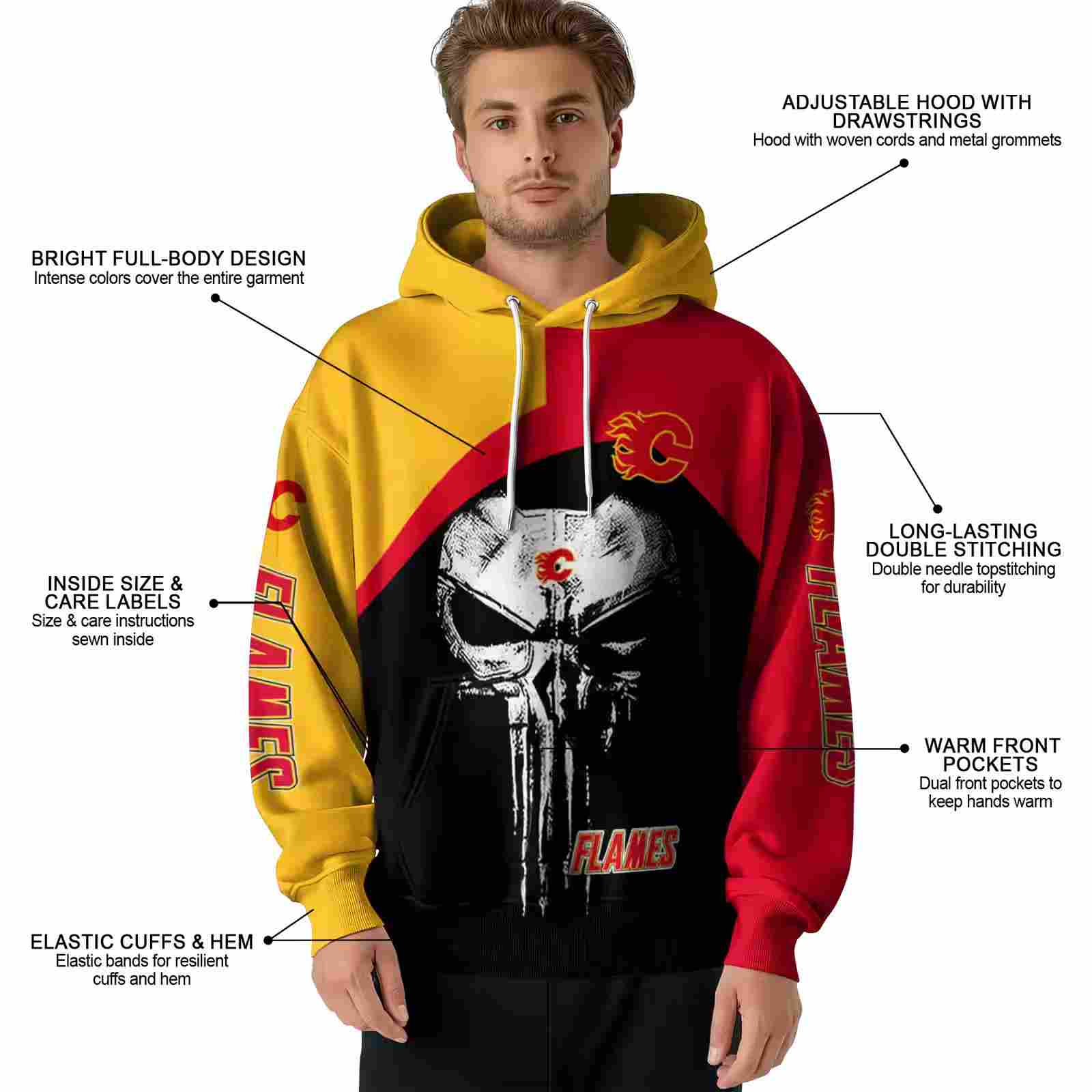 calgary flames skull punisher yellow black hoodie latest model
