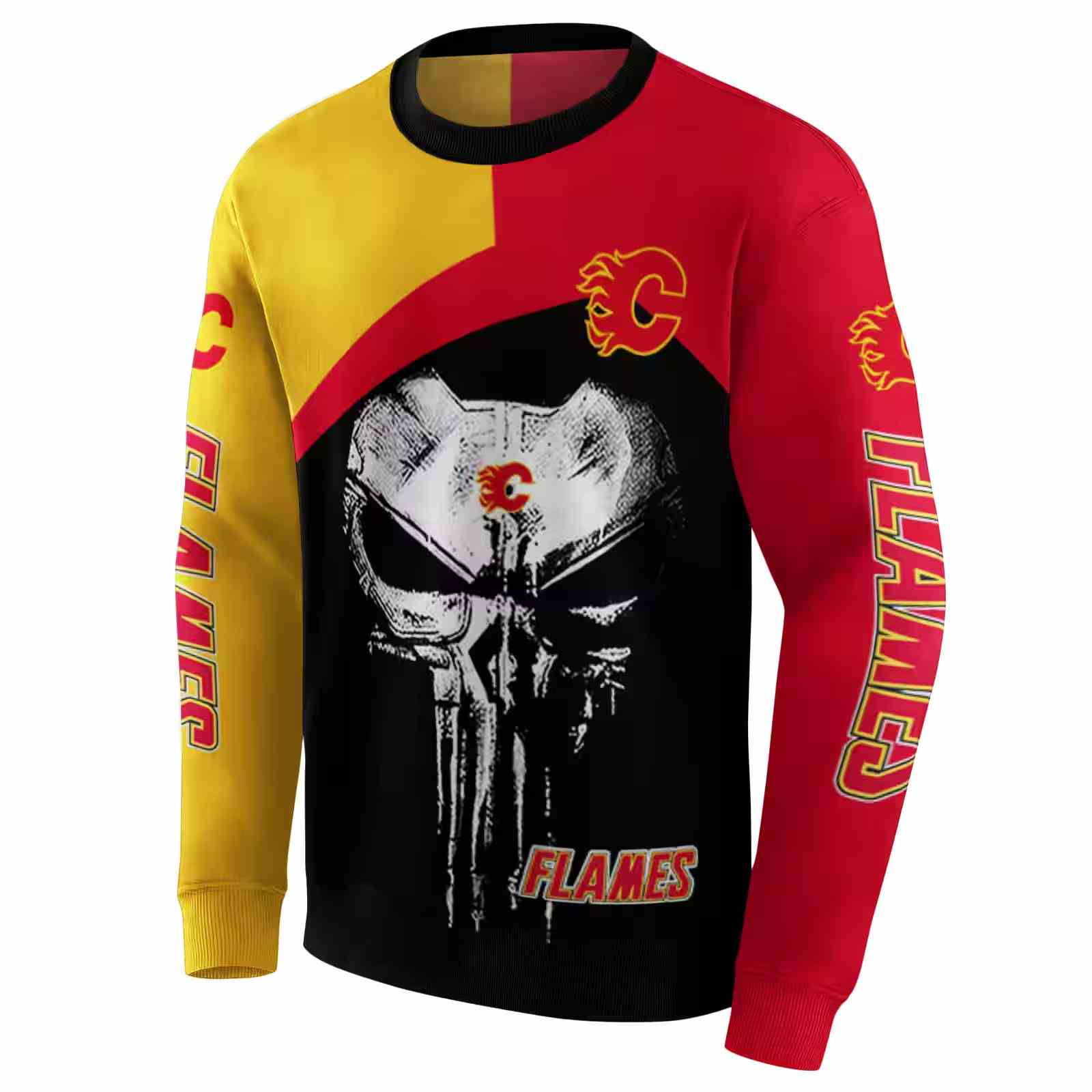calgary flames skull punisher yellow black hoodie new arrival