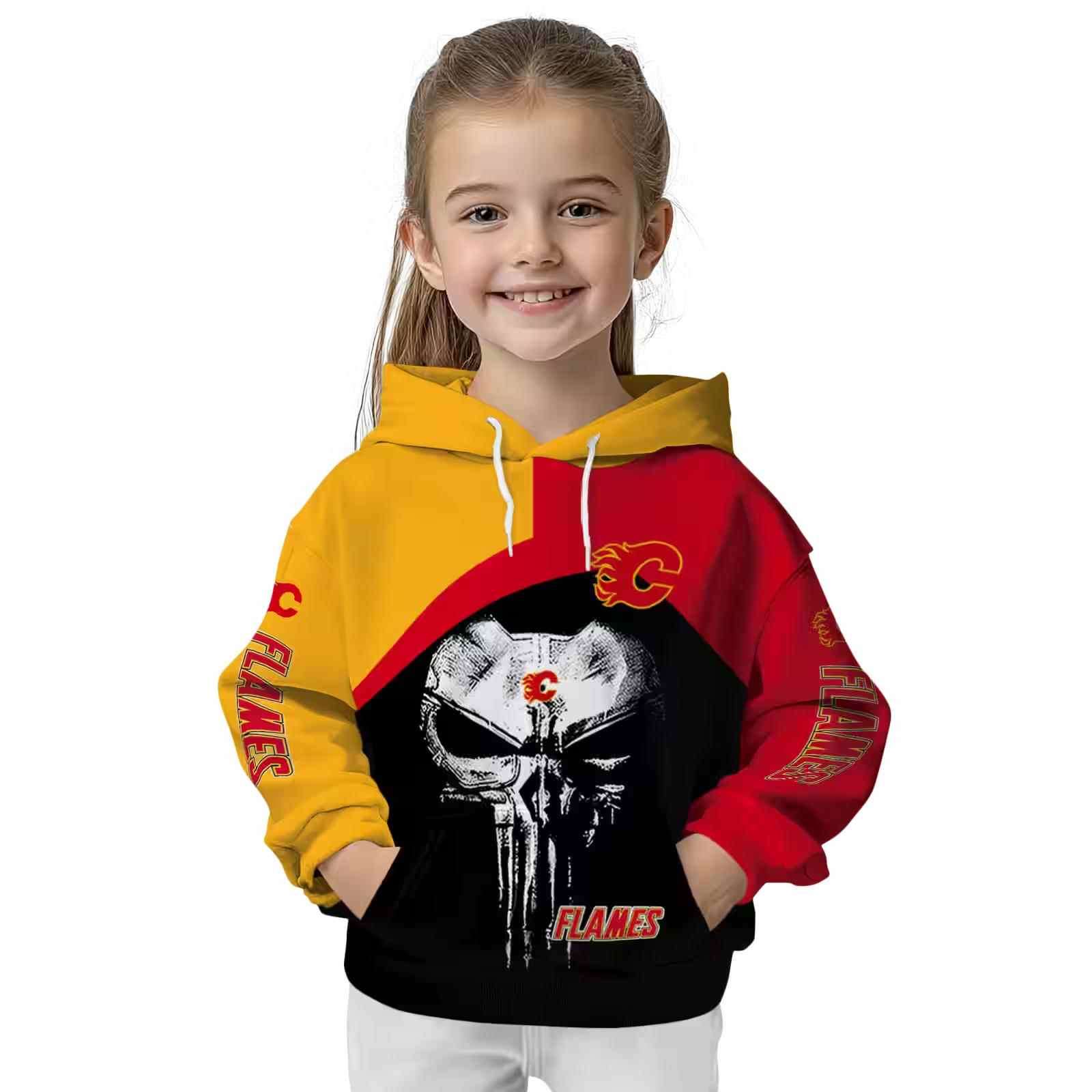 calgary flames skull punisher yellow black hoodie top rated